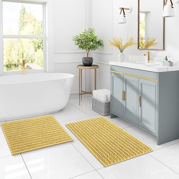 Arotive Luxury Chenille Bathroom Rug Mat, Extra Soft Thick Absorbent Shaggy Bath Rugs, Non-Slip Machine Wash Dry, Plush Bath Mats for Bathroom, Shower and Tub, 30x17, Yellow