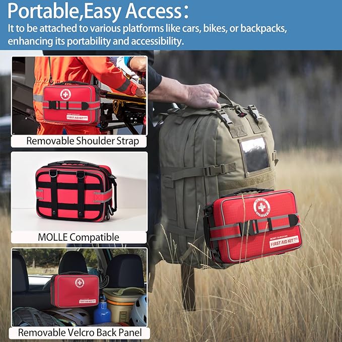 Upgrade Comprehensive Premium First Aid Kit, Labeled Compartments Trauma Kits with Shoulder Strap, Large Emergencies Medical Kits for Home, Truck, Camping, Sports, Outdoor Emergencies -401 Piece Set