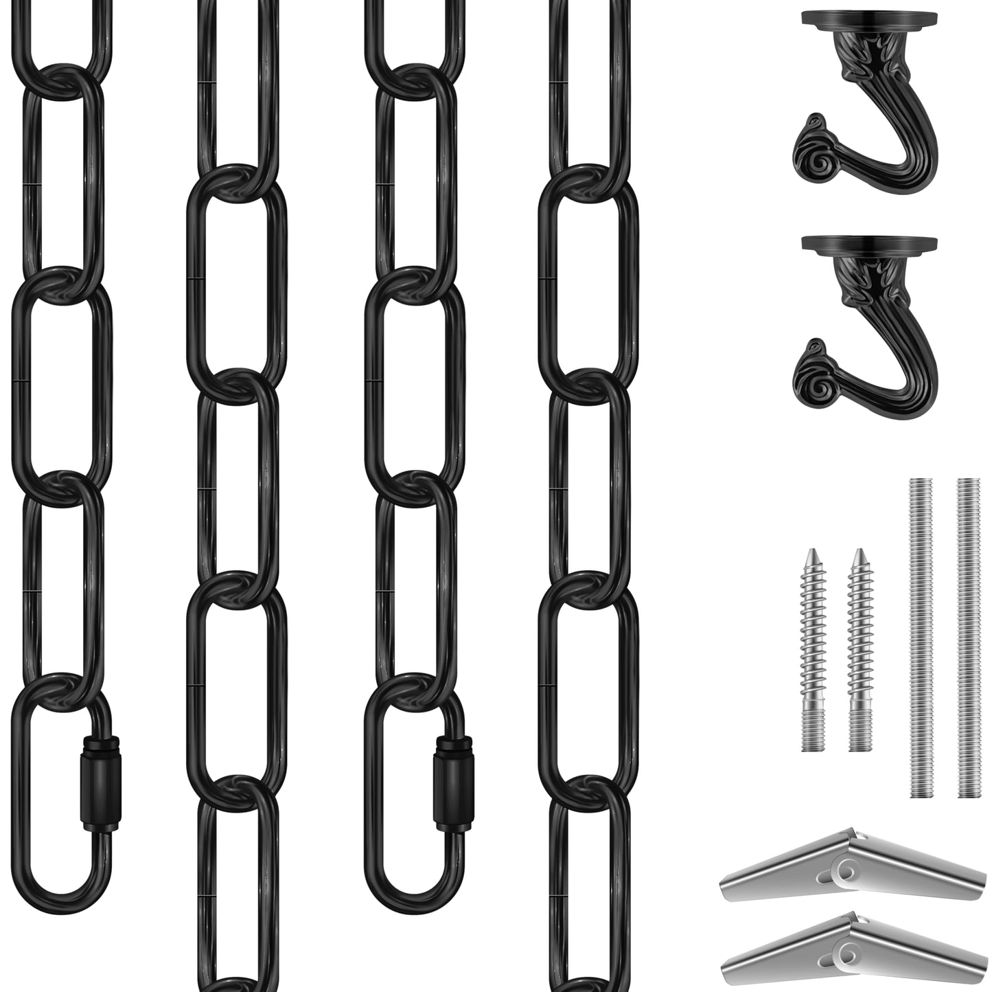 Omytie 12 Ft Heavy Duty Hanging Chain Kit with Connection Locks & Swag Ceiling Hooks for Lighting Fixture, Chandelier, Pendant, Lantern, Swag Lamp, Plant/Flower/Fruit Basket, Bird Feeder (Black)