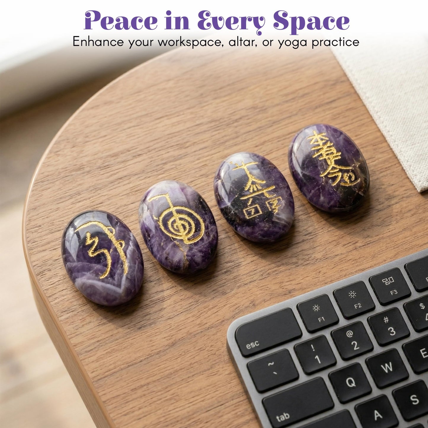 LoveNspire Crystal Reiki Stones with Engraved Symbols Healing Crystals Gemstone Amethyst 7 Chakra Tumbled Polished Palm Pocket Worry Stones - Chakra Balancing Kit for Meditation Yoga