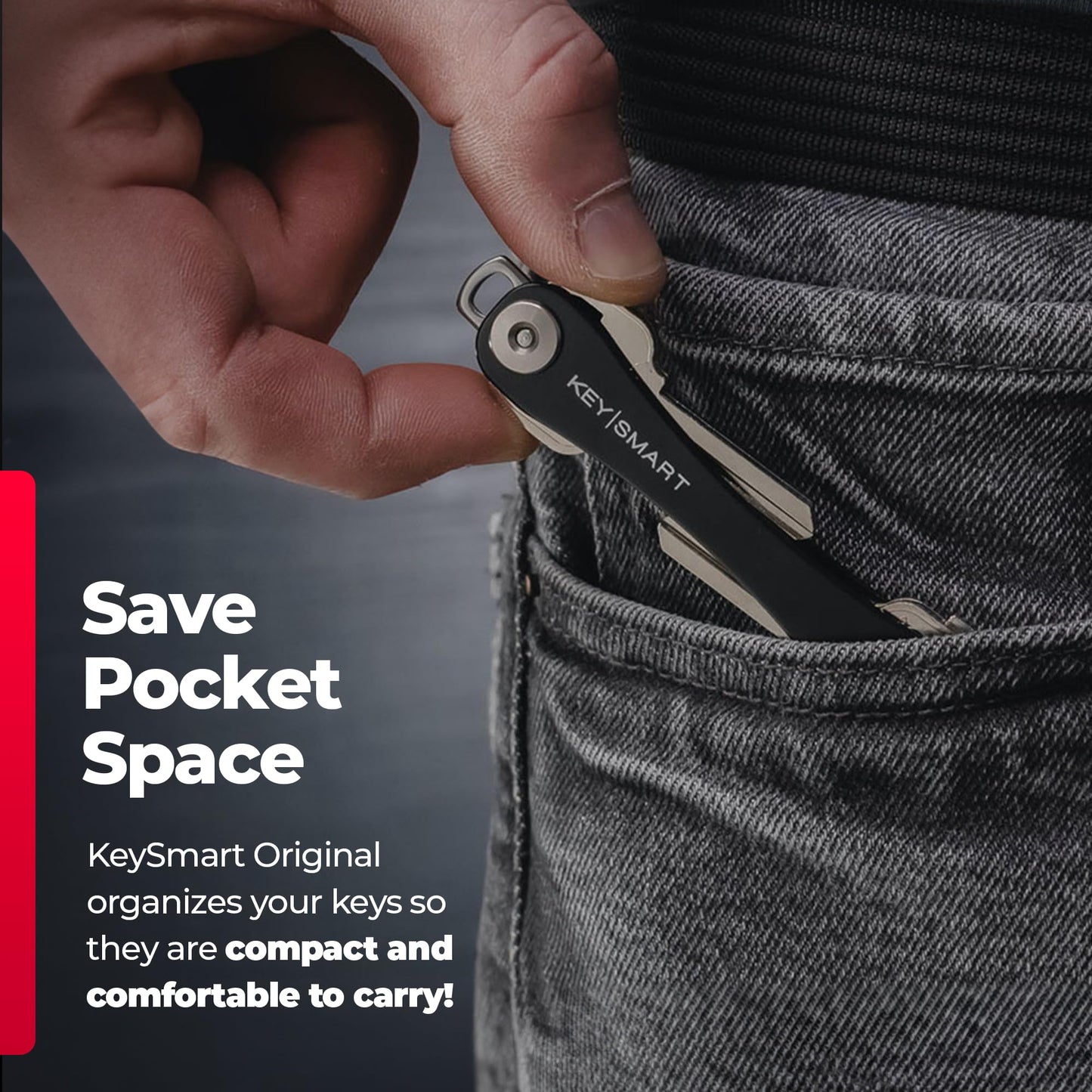 KeySmart Flex - Key Holder for Keychain, Compact Key Organizer for Key Chain, Minimalist Clutter-Free EDC Keychains Key Ring, Black 2-Pack, 8 Keys