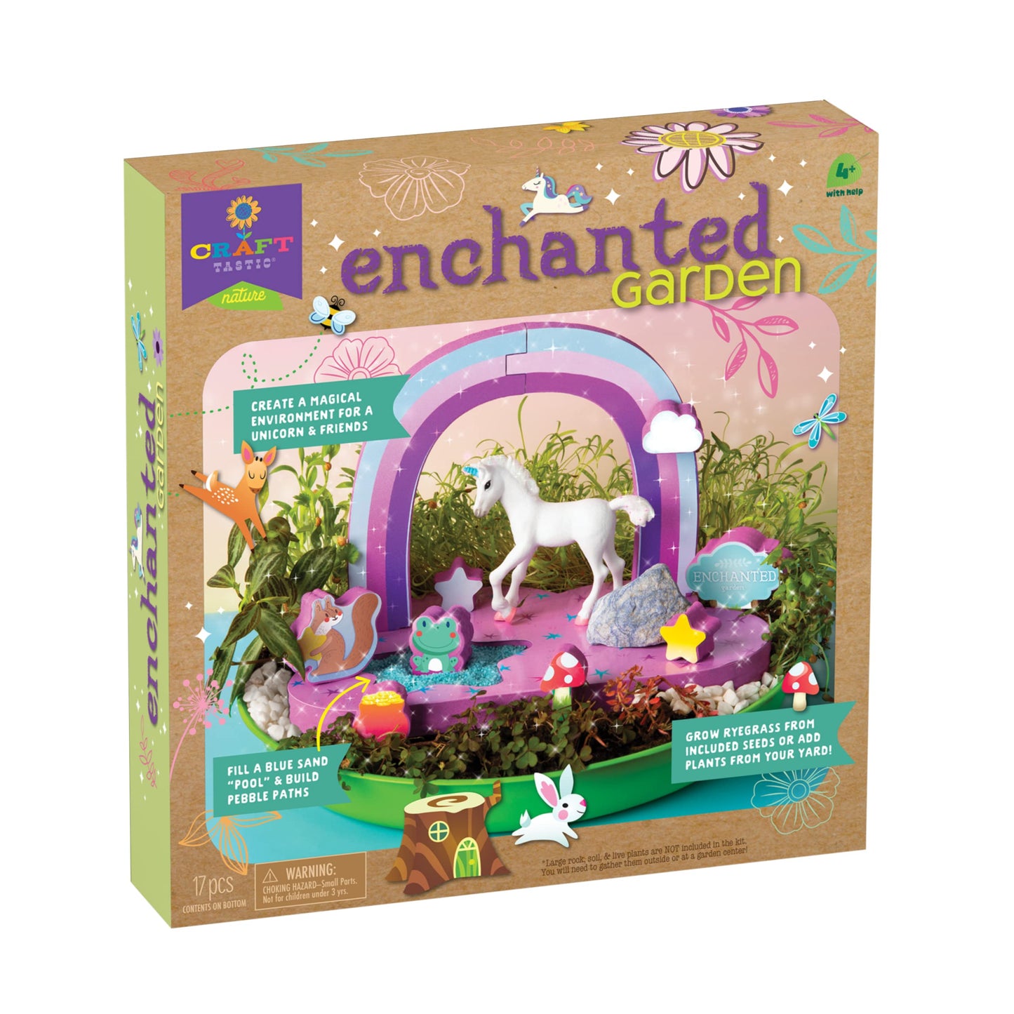 Craft-Tastic Enchanted Garden - DIY Nature Craft Kit - Outdoor and Indoor - Grow and Play - Comes with Unicorn, Seeds, and Garden Decorations - Ages 4+ with Help
