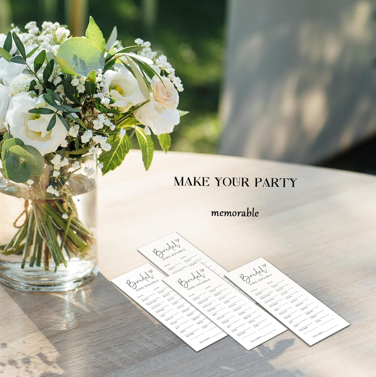 Bridal Shower Games, Word Scramble, 25Pcs 4x9inch Minimalist White Double-Sided Bridal Game Cards with 1 Answer Key, Wedding Shower Games for Guests, Engagement Bachelorette Party Supplies - A01