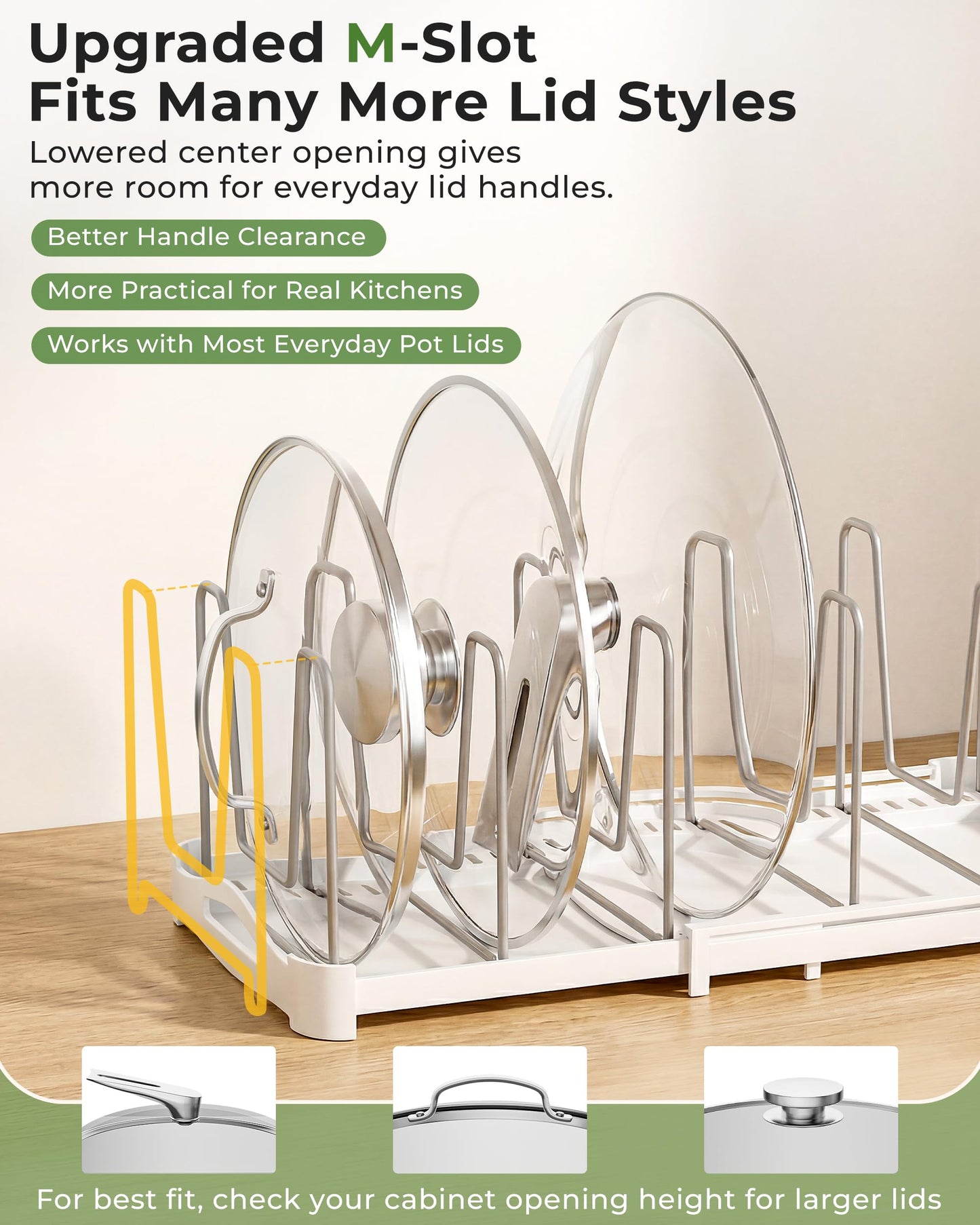 EVERIE Adjustable Bakeware Organizer Pot Lid Holder Rack for Pots, Cake Molds, Cutting Boards, Mats, Cookware, GS02SS, 7.7'' Deep by 12.6'' to 21.5'' Wide