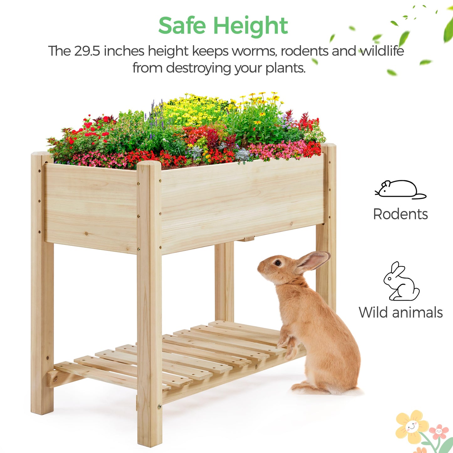 Yaheetech 34x18x30in Raised Garden Bed, Planter Box with Legs & Storage Shelf, Wooden Elevated Vegetable Growing Bed for Backyard, Patio, Balcony