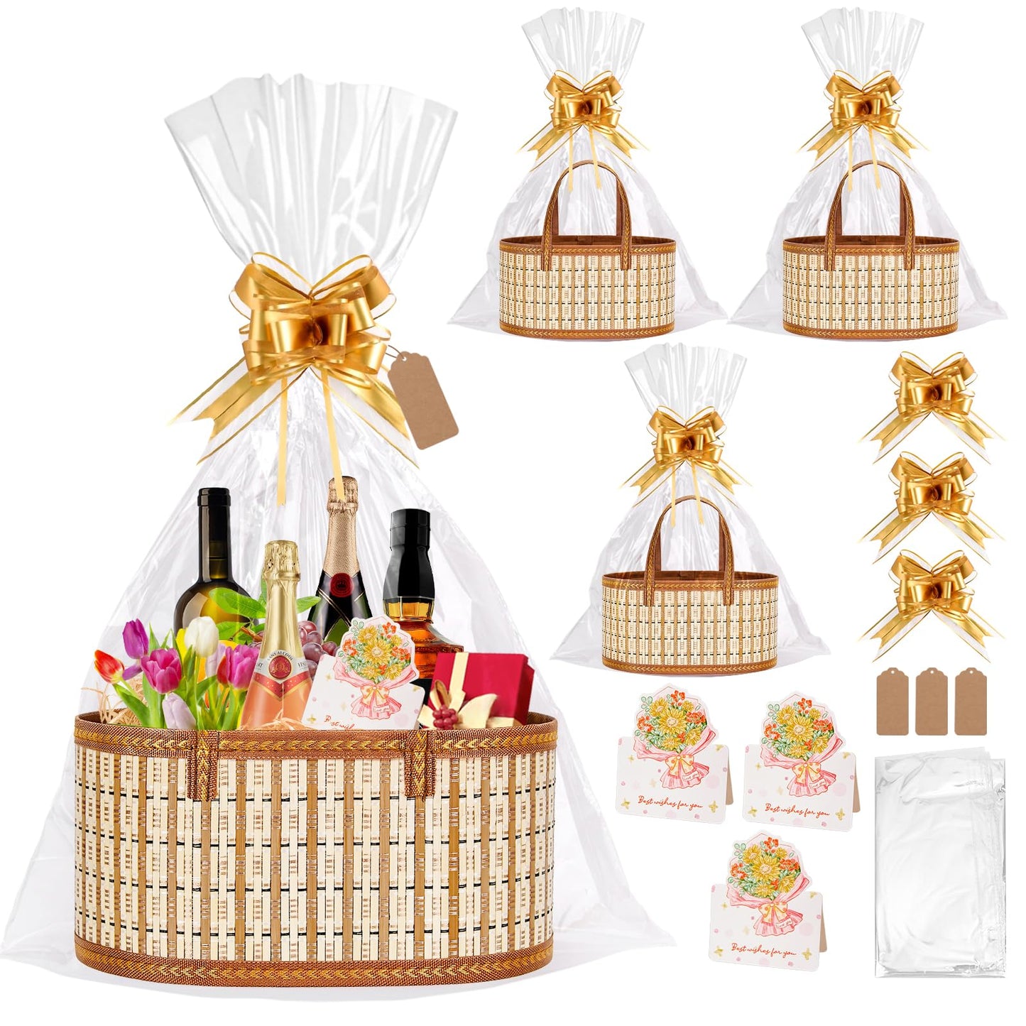 Dreamtop 3 Set Baskets for Gifts Empty, Woven Bamboo Gift Basket Empty Large with Handles, Sturdy Gift Basket Kit Empty to Fill for Christmas Birthday Baby Shower Wedding Gift