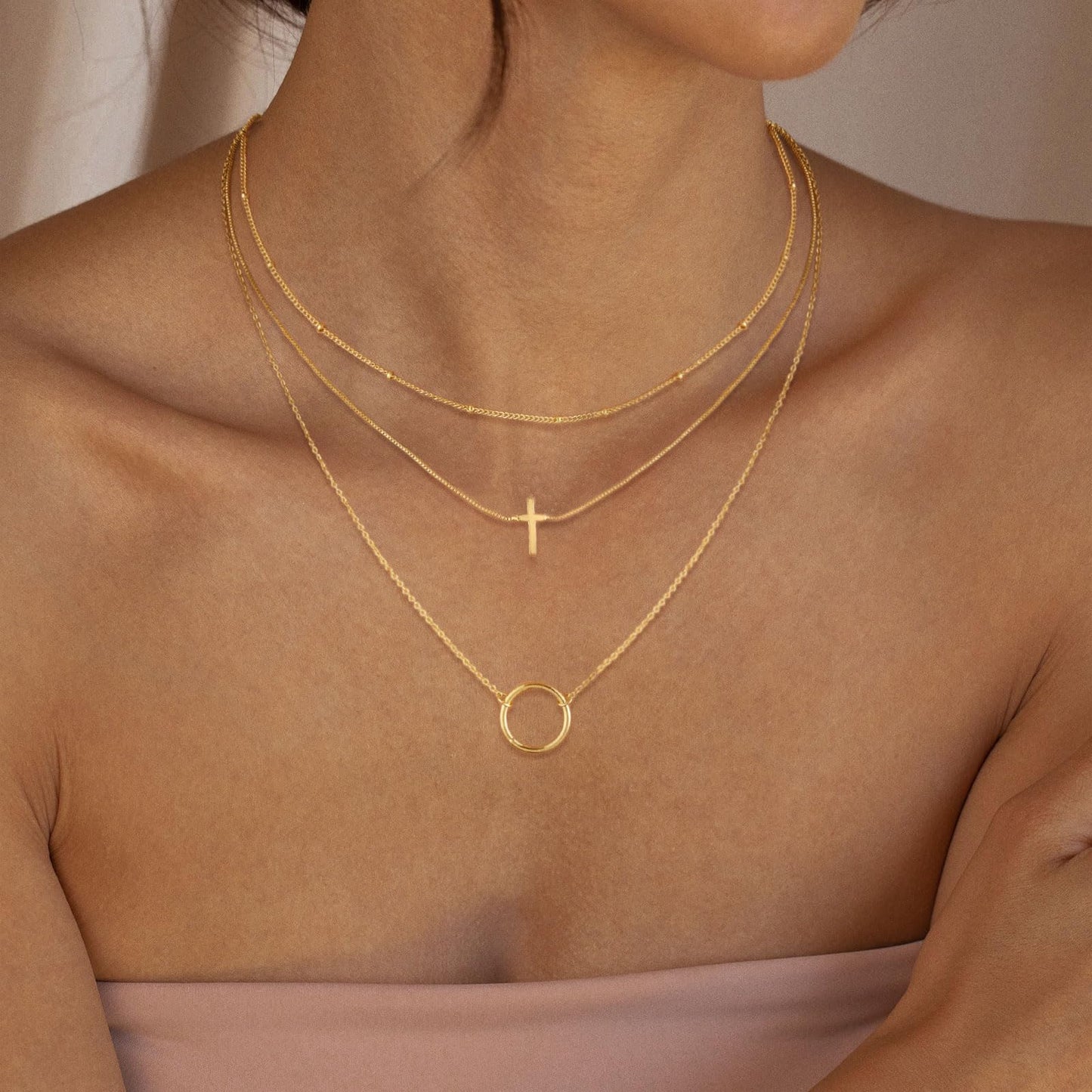 MFRYK Gold Necklaces Stack For Women,14K Gold Plated Simple Layered Choker Necklaces,Stackable Multilayer Gold Small Square Pendant Box Paperclip Chain Layered Necklaces Set Jewelry Gift for Women