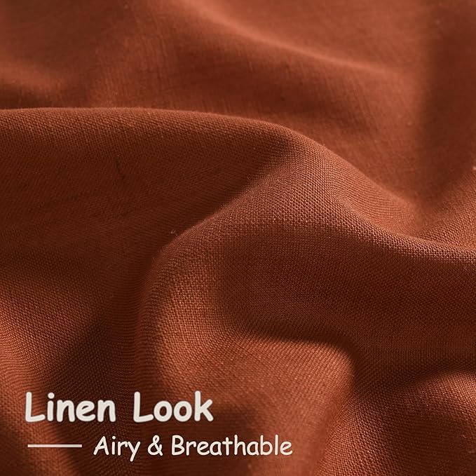 Nanspring Terracotta Semi Sheer Curtains 72 Inches Long 2 Panels Set for Bedroom Back Tab Rod Pocket Light Filtering Drapes Cotton Linen Textured Brick Burnt Orange Living Room Curtain 52X72 Inch