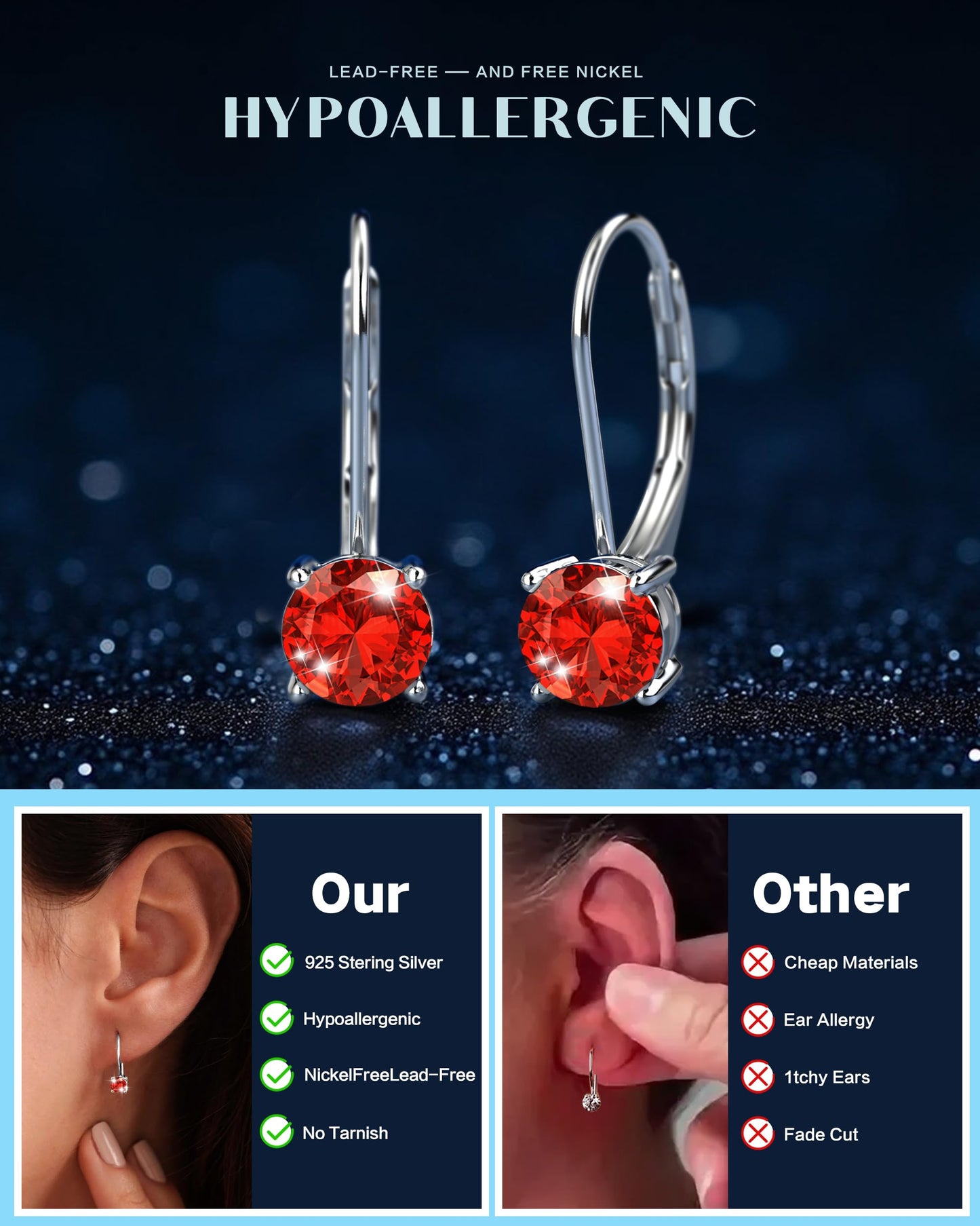 Blahanna Moissanite Earrings,1.0ct-2.0ct D Color Brilliant Round Cut Earrings S925 Sterling Silver Dangle Earrings Moissanite Leverback Drop Earring