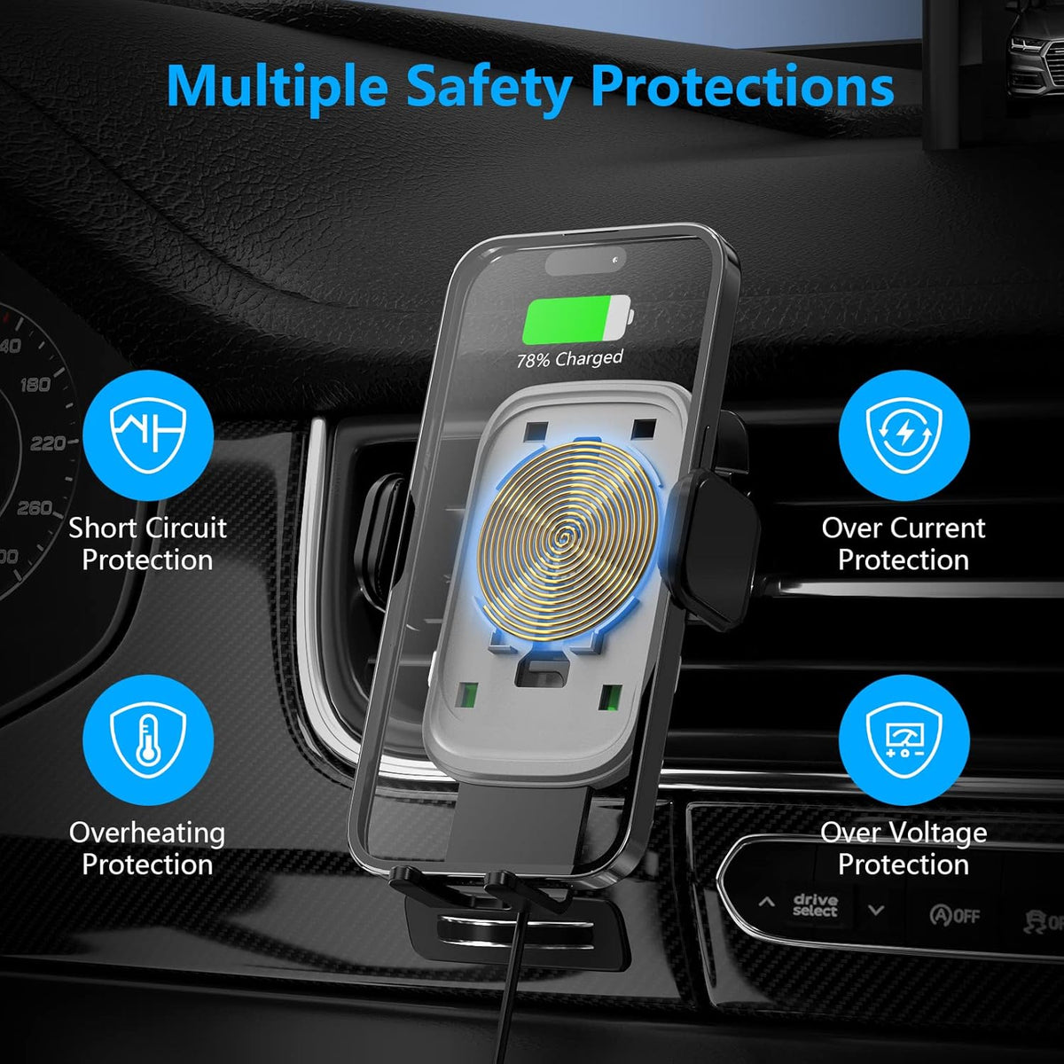 Wireless Car Charger, Auto-Clamping Car Mount 15W/10W/7.5W Fast Charging Air Vent Car Phone Mount Compatible with iPhone 14/13/13 Pro/12 Pro Max/12 pro/12/11/10/8 Series, Samsung Galaxy Series