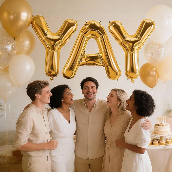 40Inch Gold YAY Balloons, Giant YAY Letter Foil Mylar Balloon Banner, Gold Congratulations Balloons for Congrats Grad Class of 2026 Graduation Birthday Engagement Wedding Baby Shower Party Decorations