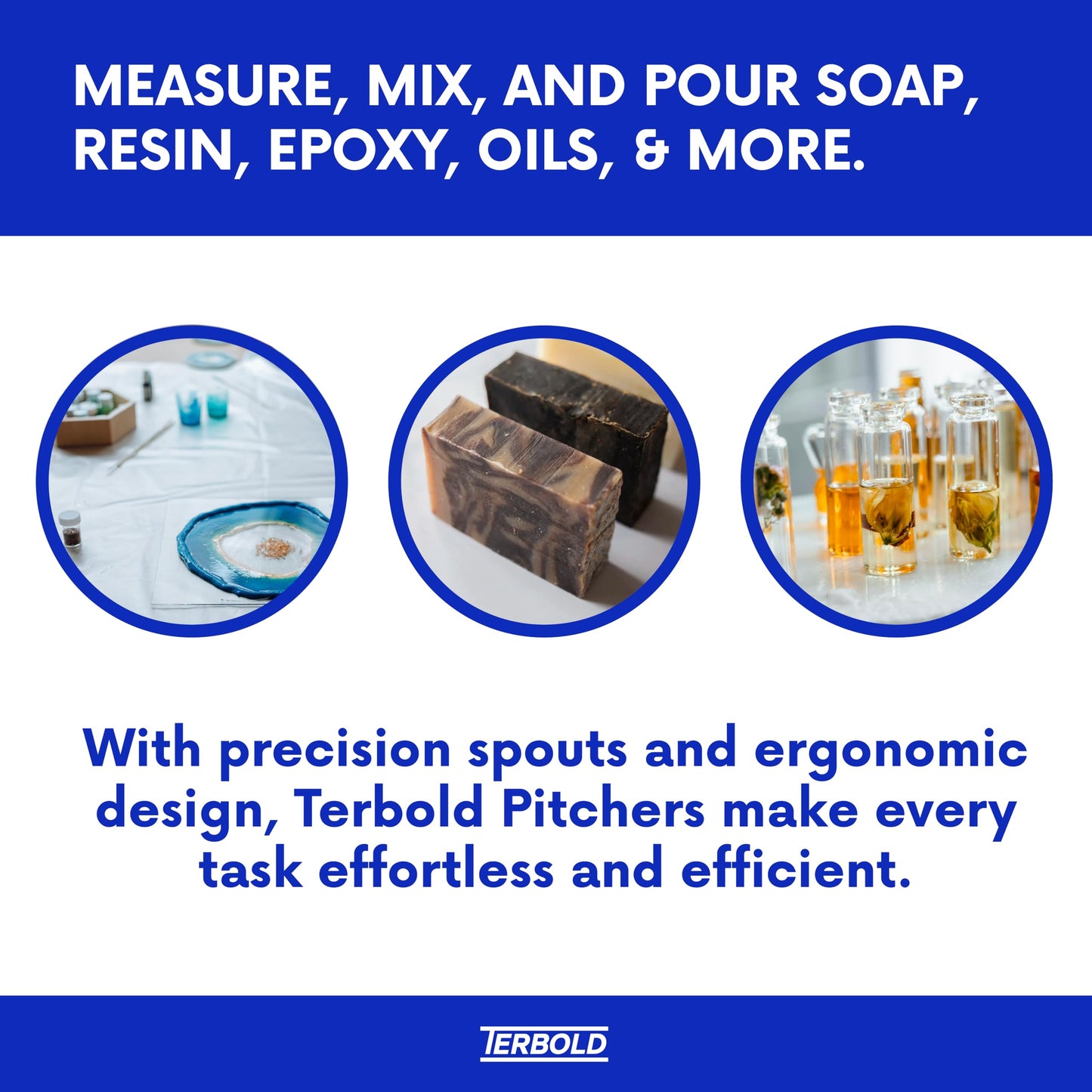 Terbold 5 Liter Measuring Pitcher 3-Pack | 1.3 Gallon Shatterproof Plastic Large Graduated Mixing Pitchers, 1 to 2 Gallons (5L, 5000ml)