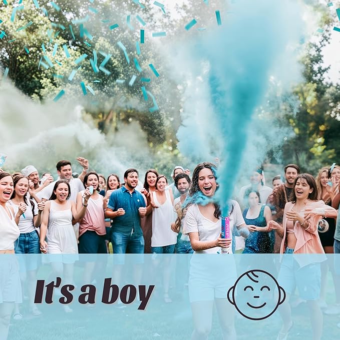 POPUPARTY 2 Pack blue Gender Reveal Confetti smoke Powder Cannon, Confetti and Powder Poppers | Ideal for Baby boy Gender Reveal Decoration and party