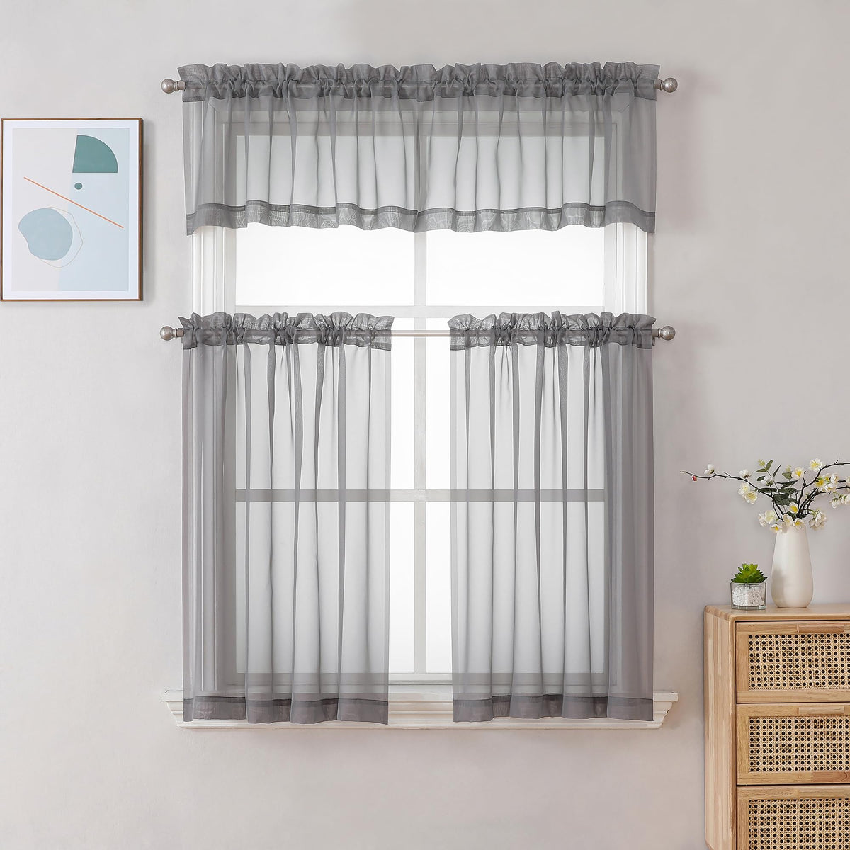 Charcoal Grey Sheer Valance for Windows (2 Count)