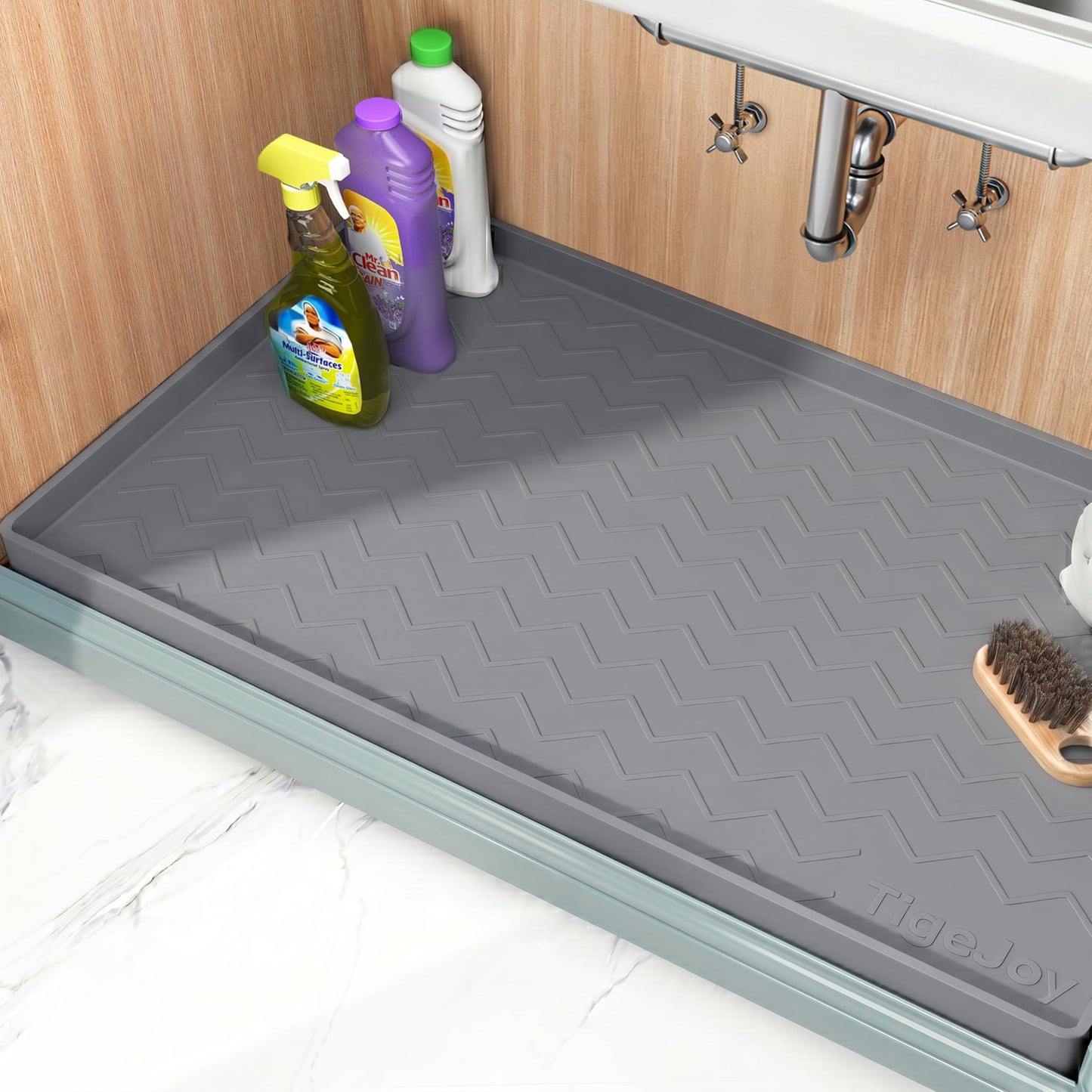 TigeJoy 34" x 22" Under Sink Mats for Kitchen Waterproof, Leak-Proof Silicone Mat Sink Protector and Cabinet Liner, Kitchen Essentials Organizer and Storage, Boot or Shoe Tray, Pet Feeding Mat