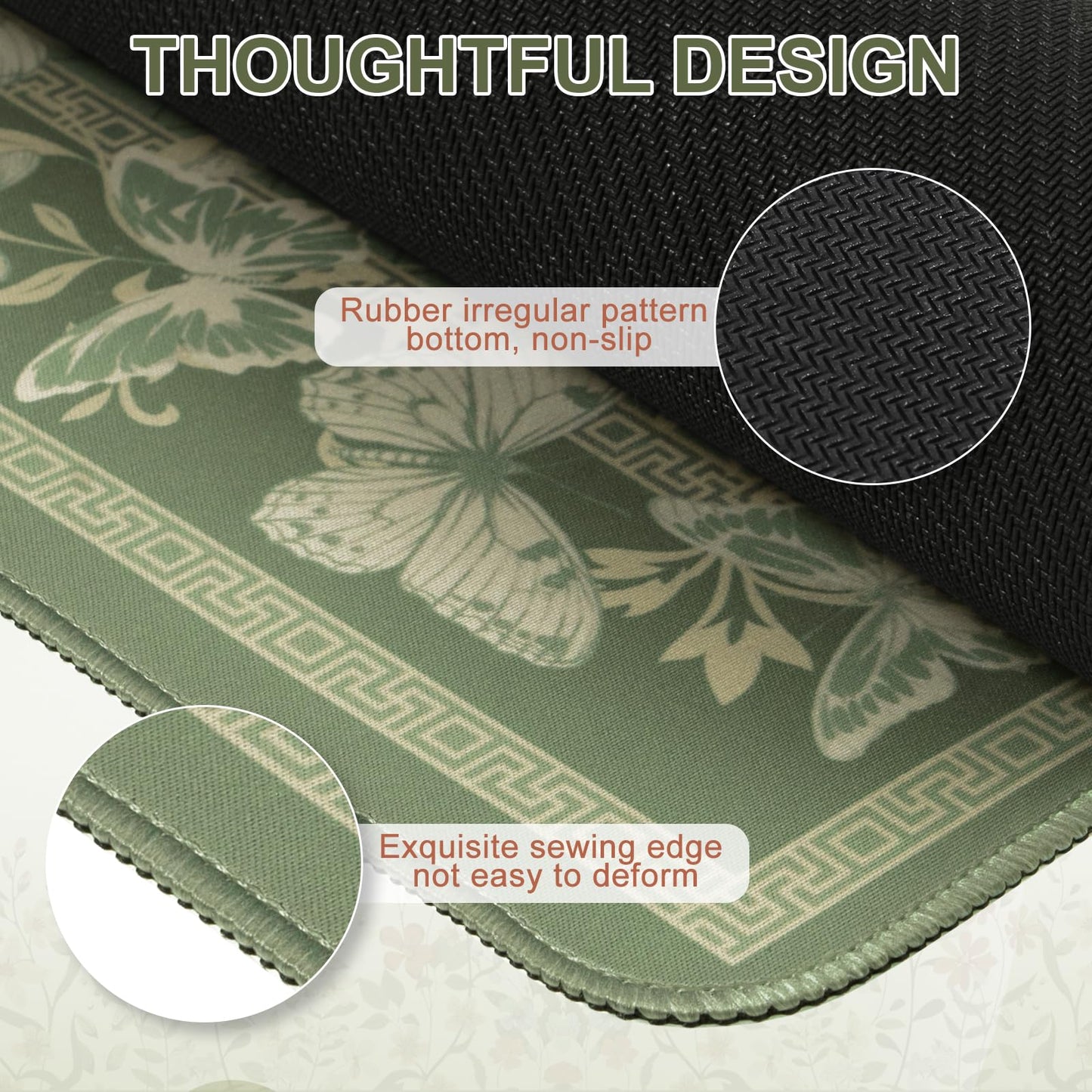 iCasso Floral Desk Mat for Keyboard and Mouse,Cute Gaming Mouse Pad XXL,Anti-Slip Desk Matt for Desktop,Soft Lycra Surface Computer Mat Women,Girly Big Mousepad for Home Office (Light Green)