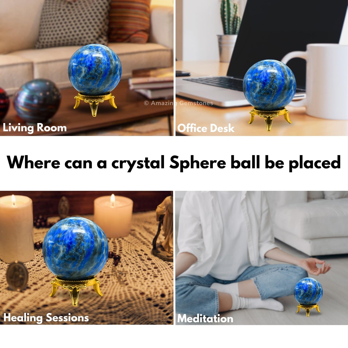 Amazing Gemstone Lapis Lazuli Crystal Ball with Stand - 2" Inches Crystal Sphere Meditation Balls for Witchcraft and Decorative Balls