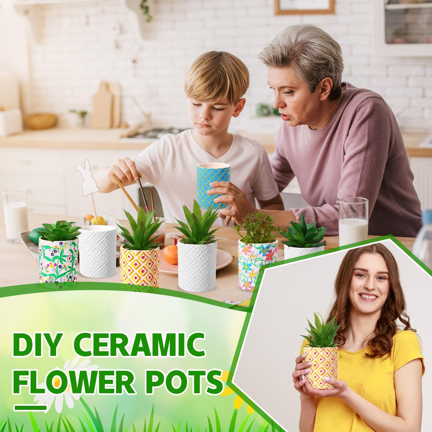 Zubebe 12 Pcs Paint Your Own Ceramic Pots Bulk Unfinished Succulent Pots Painting Kit with Drainage Hole Mini Paintable Plant Vase Ready to Paint Planter for Cactus DIY Craft
