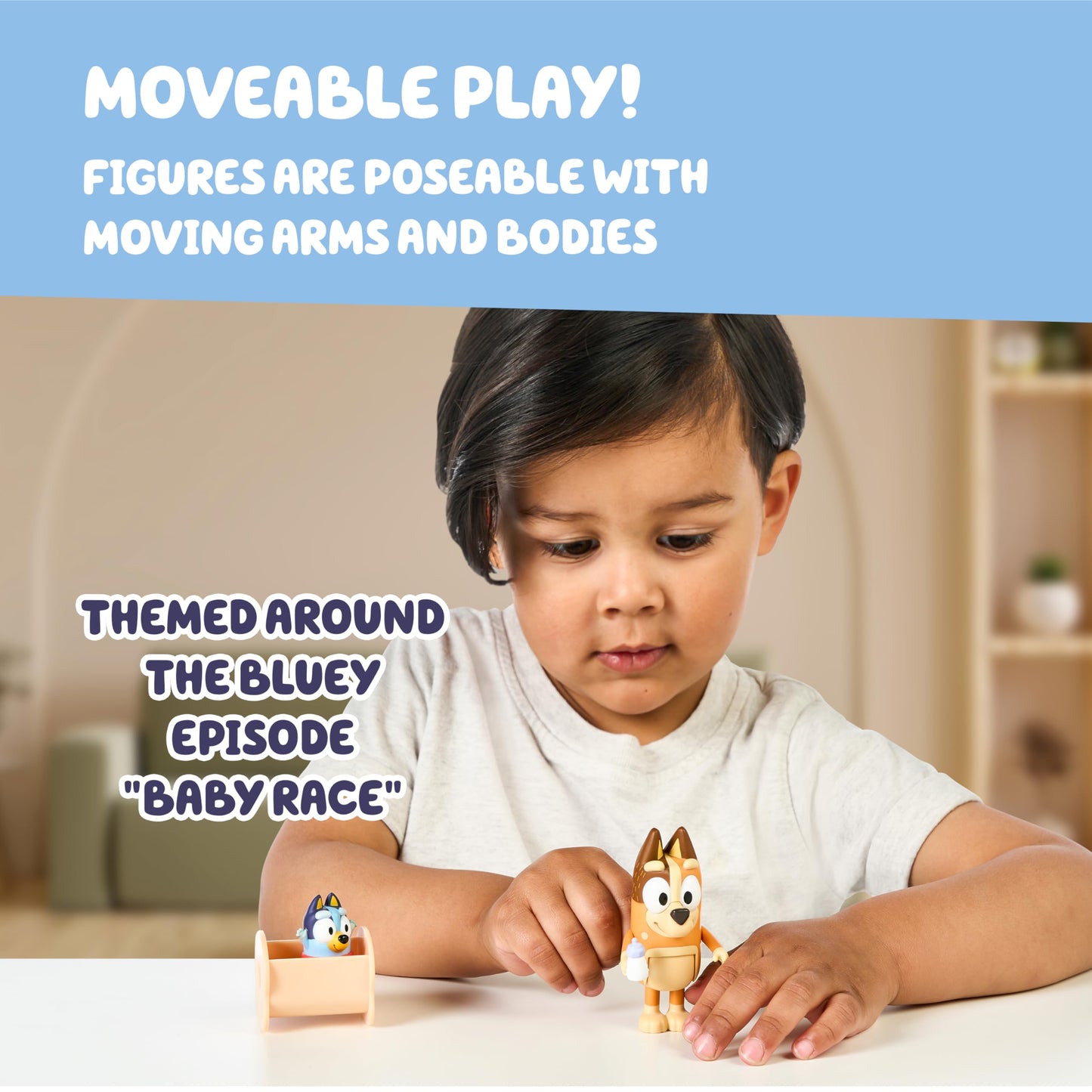 Bluey Baby Race Toy Figurines Pack of 2, Articulated Character Toys with Chilli, and Baby in Cradle Accessory, Small Action Figures Ages 3+