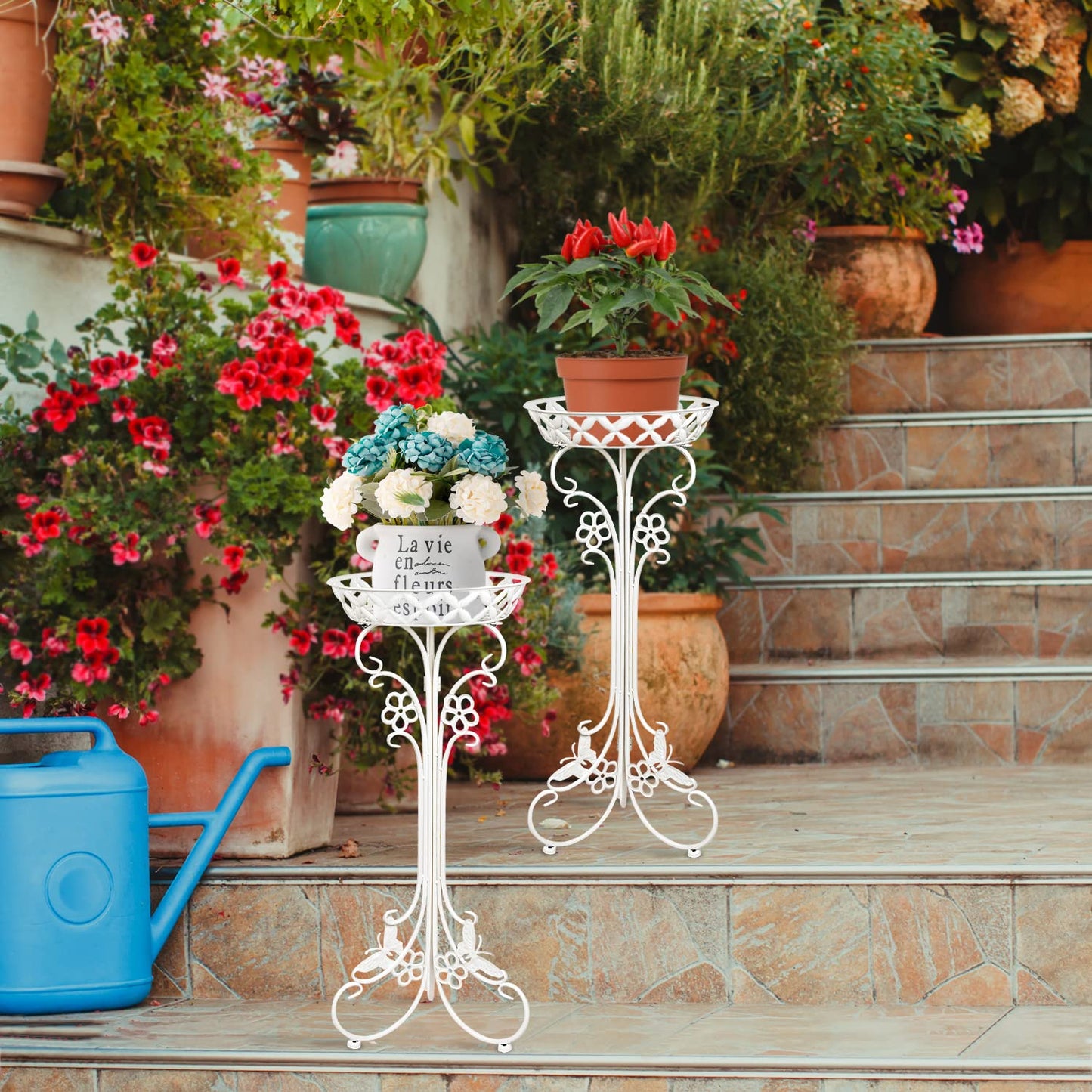 Sungmor Lightweight Metal Flower Pot Stands - 2 Pack 29.7 Inches Tall White Plant Stand - Rustproof Potted Plant Holder Container Support - Indoor & Outdoor Elegant Corner Decorative Display Rack