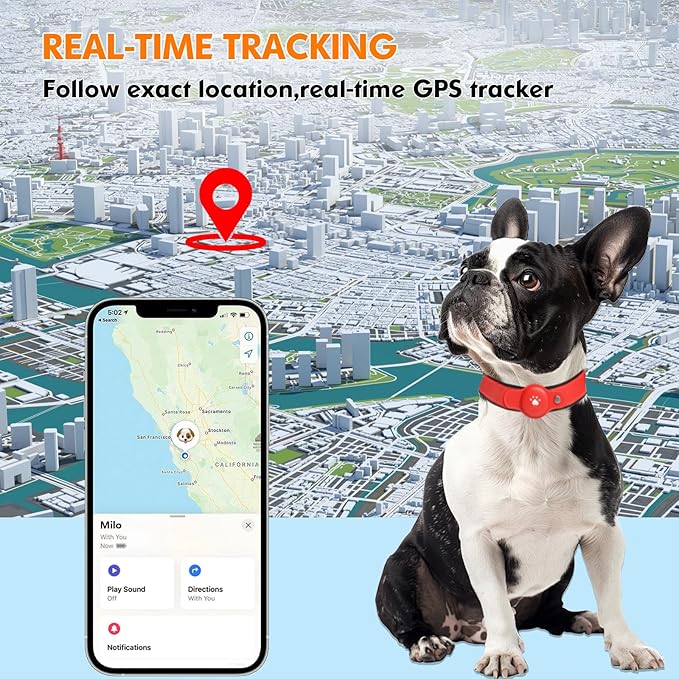 2-in-1 GPS Tracker for Dogs: Smart Pet Collar with Real-Time Tracking,No Monthly Fee/Subscription (iOS Only) Waterproof, Anti-Lost,365-Day Long Battery Life GPS Tracker Dog Collar(Tracker Included)