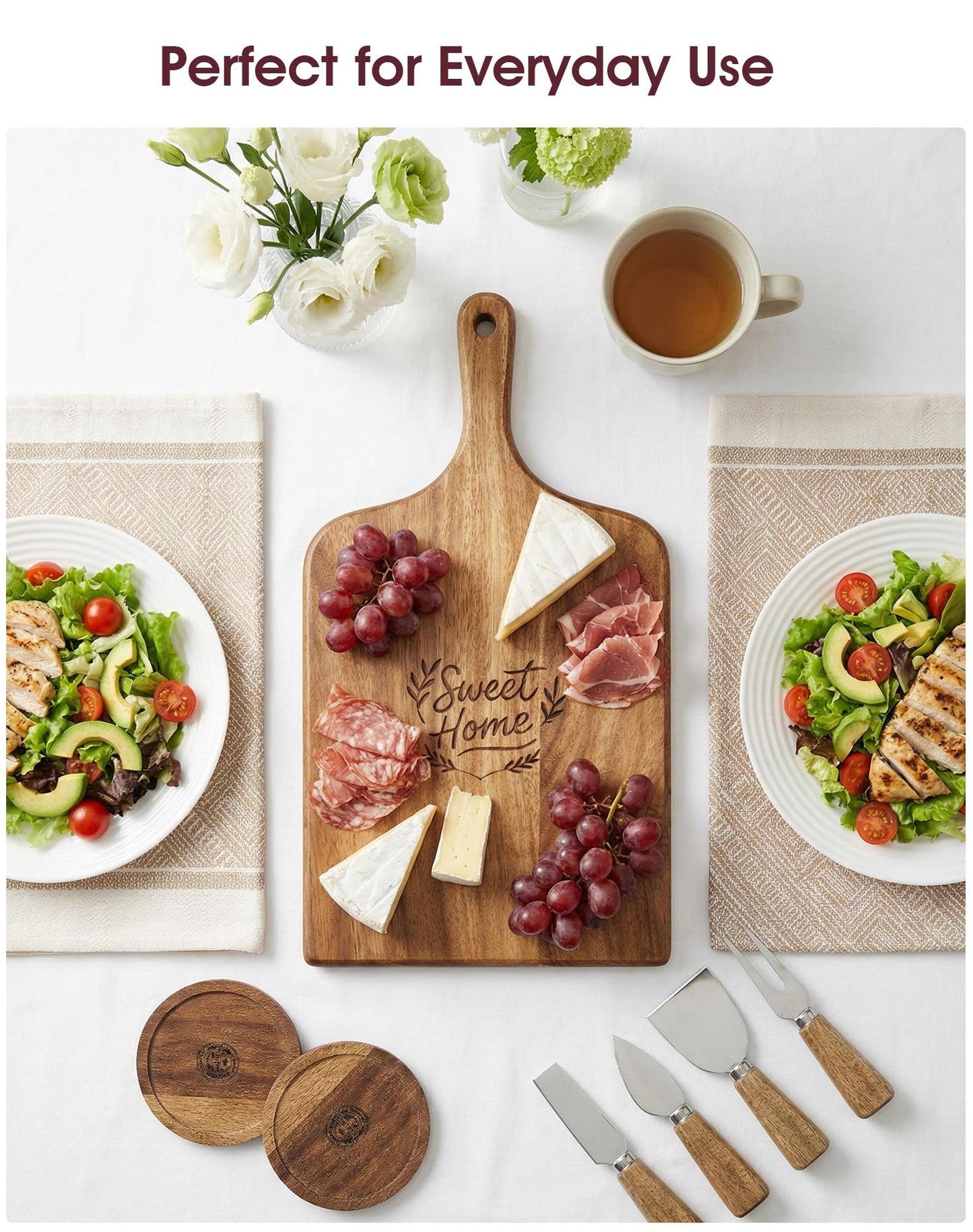 GleeNflux Charcuterie Board Gift Set, 9-Piece Acacia Wood Cheese Board with Knife Set, Elegant Serving Tray with Accessories, Gift Ready for Couples, Housewarming & Wedding