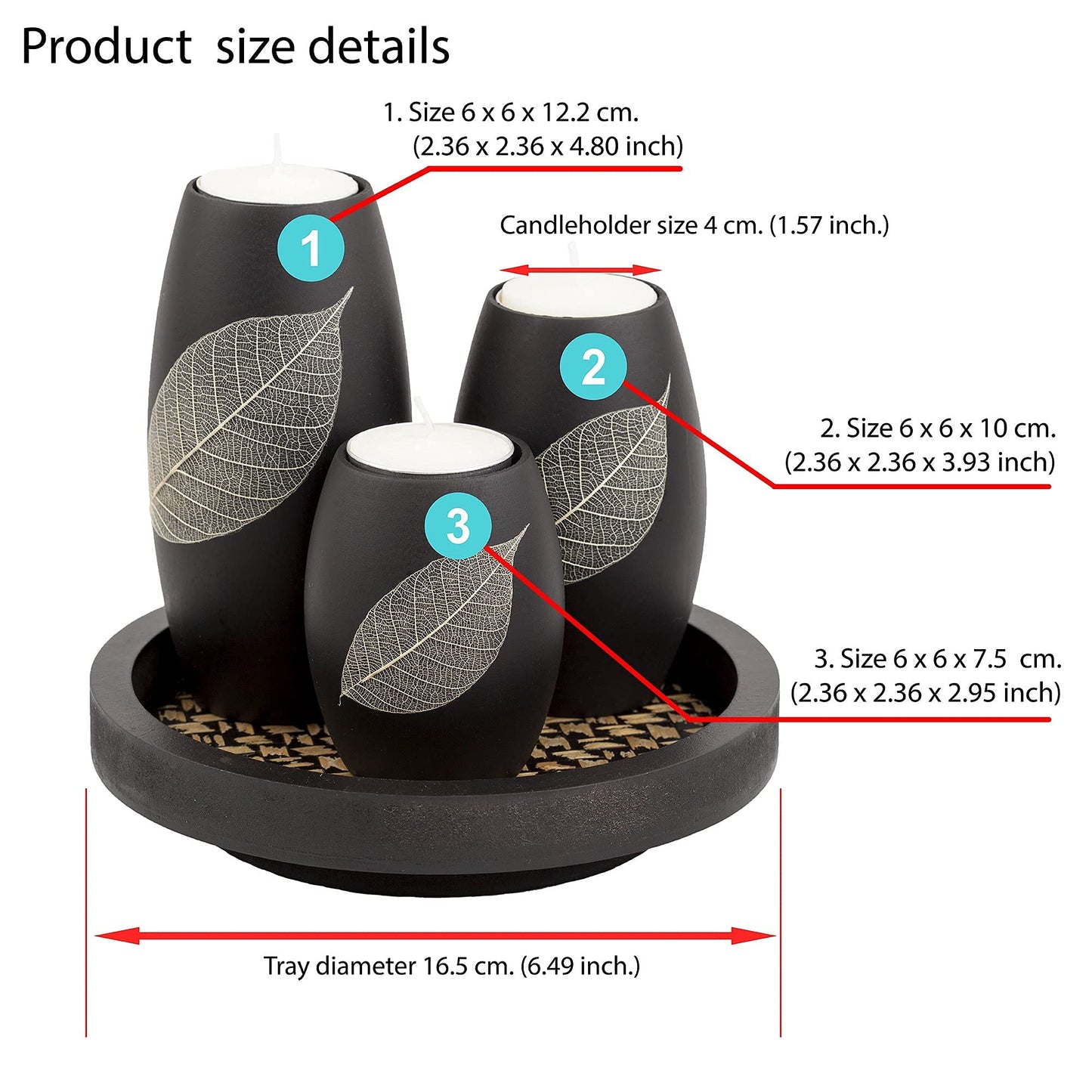IYARA CRAFT Candle Holder Set with Tray – 3 Handmade Wood Tealight Holders, Black Leaf Design, Winter Home Décor, Spa-Inspired Holiday Centerpiece & Elegant for Women, Mom, Housewarming