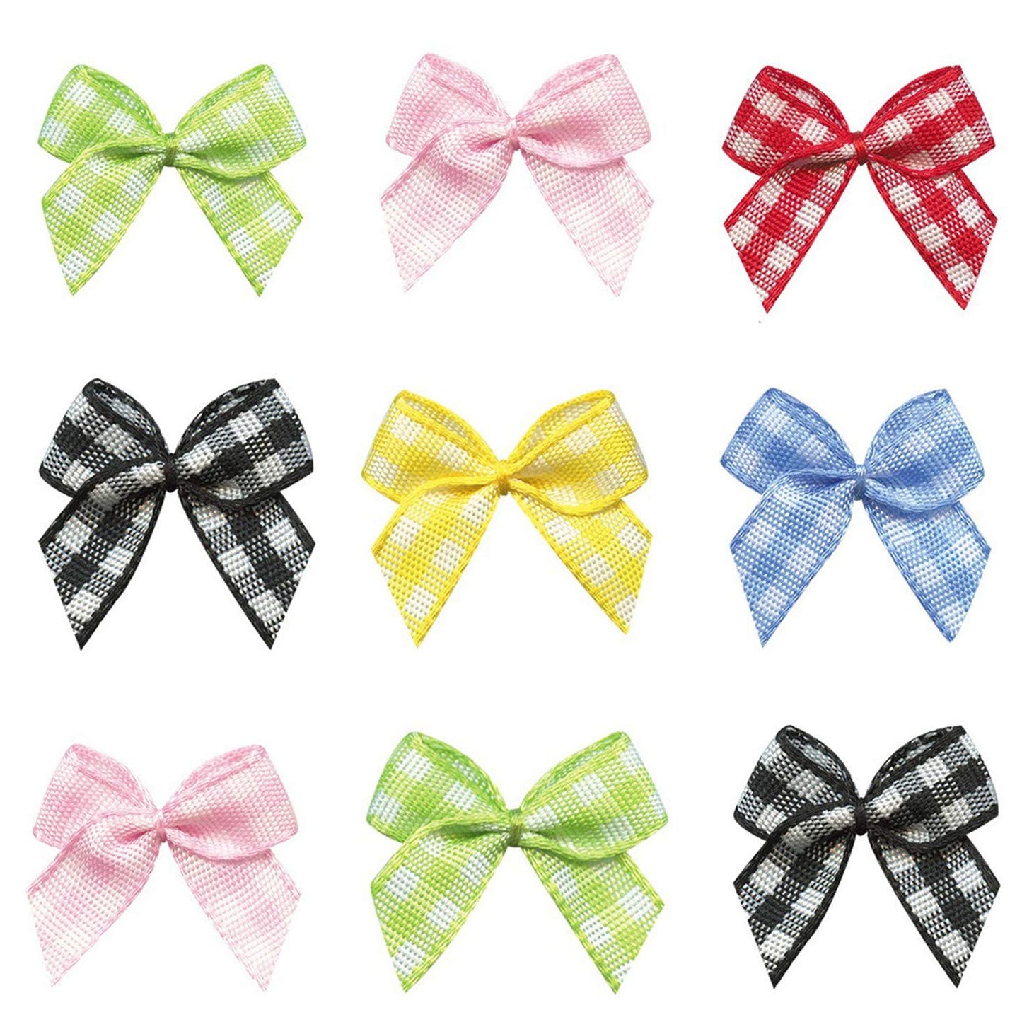 VIVIQUEN Mini Satin Ribbon Bows Ribbon Flowers 25mm x 26mm Appliques DIY Craft for Sewing, Scrapbooking, Wedding, Gift (Gingham Mix Color 60pcs)
