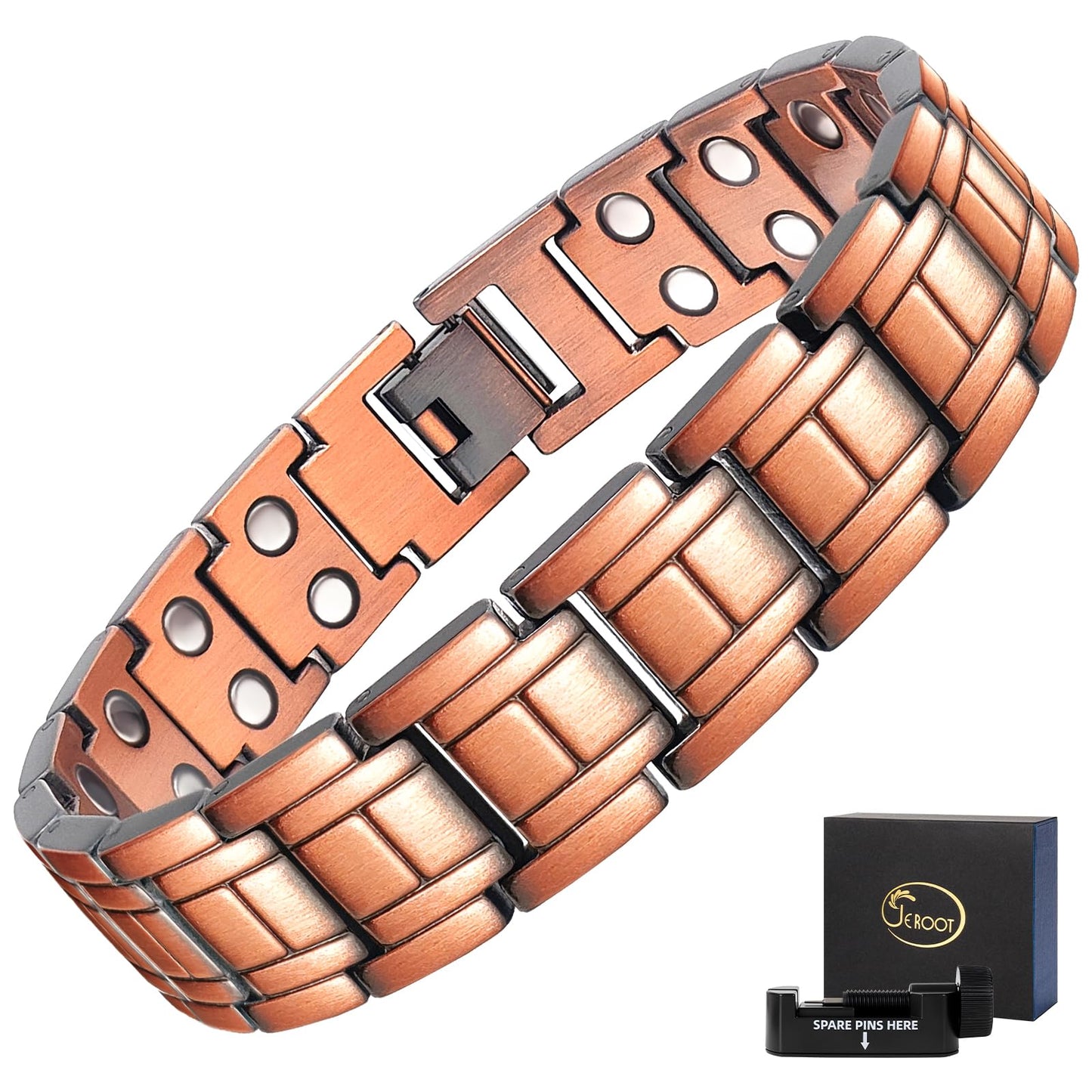 JEROOT Men's 99.99% Pure Copper Magnetic Bracelet, 3500 Gauss Magnets Adjustable with Sizing Tool