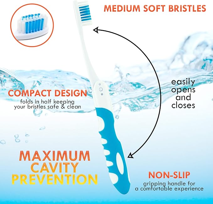 Lingito Travel Folding Toothbrush, Camping Toothbrush Bulk, Medium Bristle (6 Pack Medium-Multicolor)