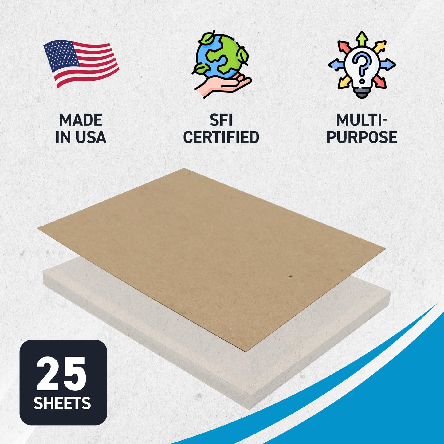 MagicWater Chipboard Sheet for DIY Projects - 8.5x11 Inch - 25 Pack - 30 pt - Heavy Duty Kraft (0.030 Inch Thick) Paperboard, For Scrapbooking, Books, Picture Frame Backing, Arts Project & Crafts