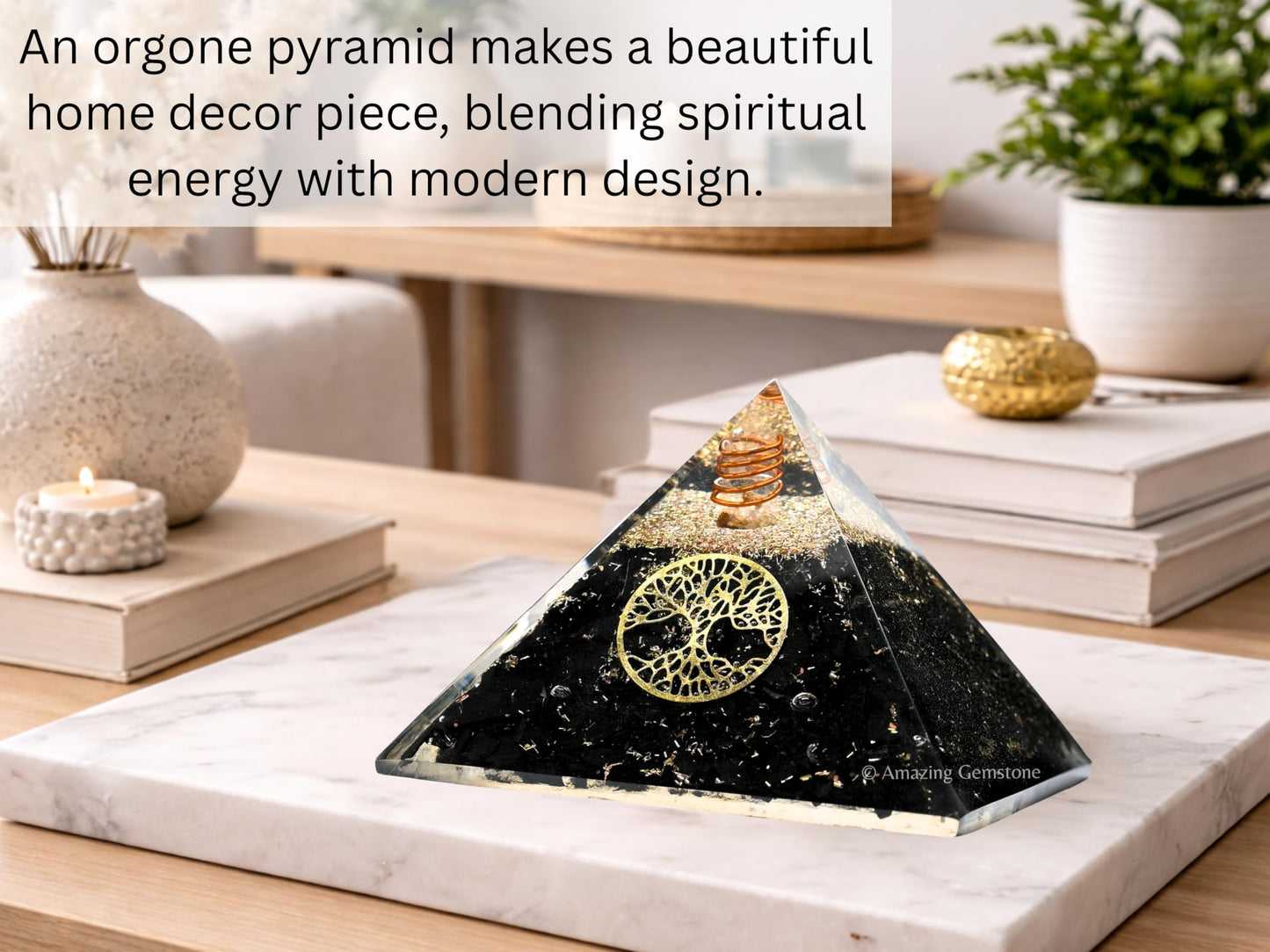 Amazing Gemstone Large Black Tourmaline Orgone Pyramid Crystal, Tree of Life Orgonite Pyramid, Positive Energy Healing