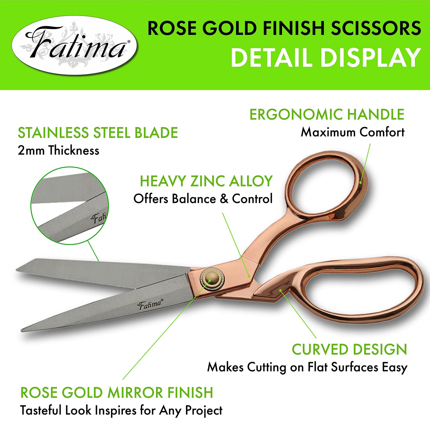 SZCO Supplies 8.5” Fatima Heavy-Duty Fabric Tailor Scissors with Rose Gold Finished Handle (107713-RG)