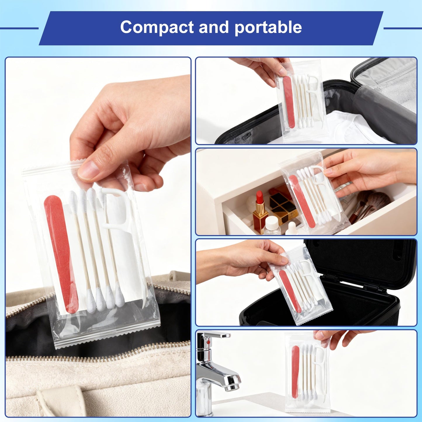 LLHQAMT Vanity Kits Bulk, Hotel Vanity Individual Packaging, Vanity Kit With Cotton Pads, Cotton Swabs, Dental Floss And Nail File, Suitable For Travel, Hotels, Home (50 pcs)