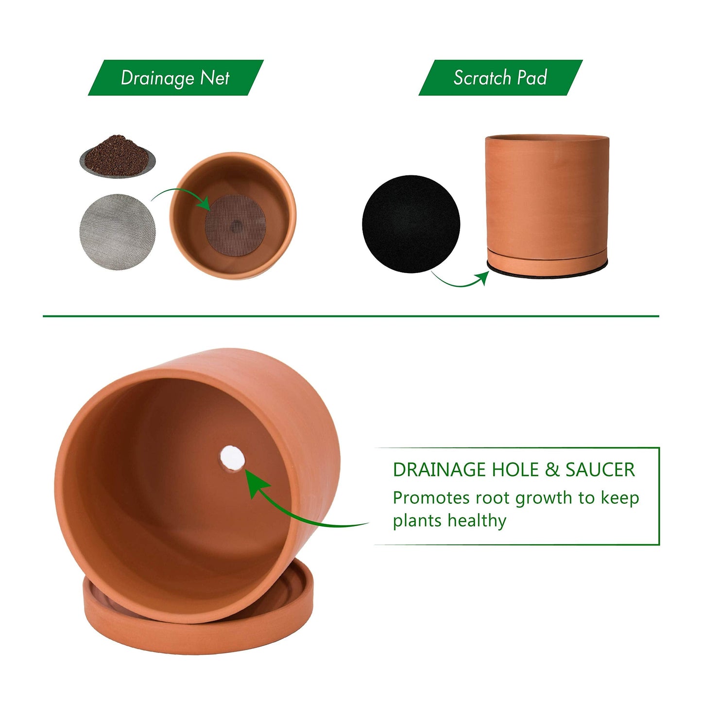 D'vine Dev Large 10 Inch Terracotta Plant Pot with Drainage Hole and Saucer, Round Cylinder Planter Pot for Indoor Plants, 40-X-A-5