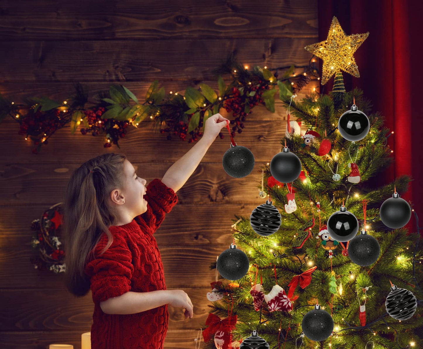 3.15" Christmas Ball Ornaments Black 12 Pcs Shatterproof Christmas Tree Decorations Xmas Tree Medium Christmas Ornaments Balls with Hanging Loop for Halloween Wedding Holiday Party Wreath Home Decor
