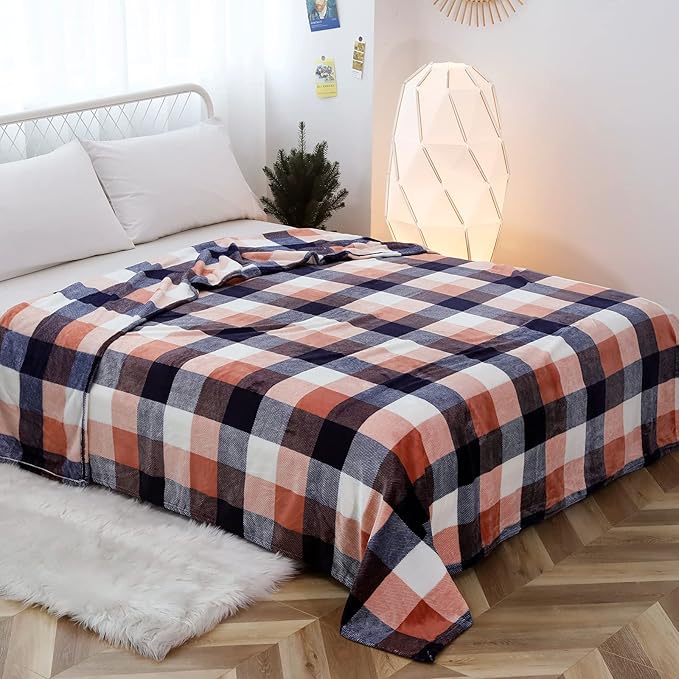 SOCHOW Buffalo Plaid Flannel Fleece Throw Blanket 50 × 60 Inches, Soft Lightweight Cozy All Season Coral Pink Checkered Blanket for Bed, Couch, Car