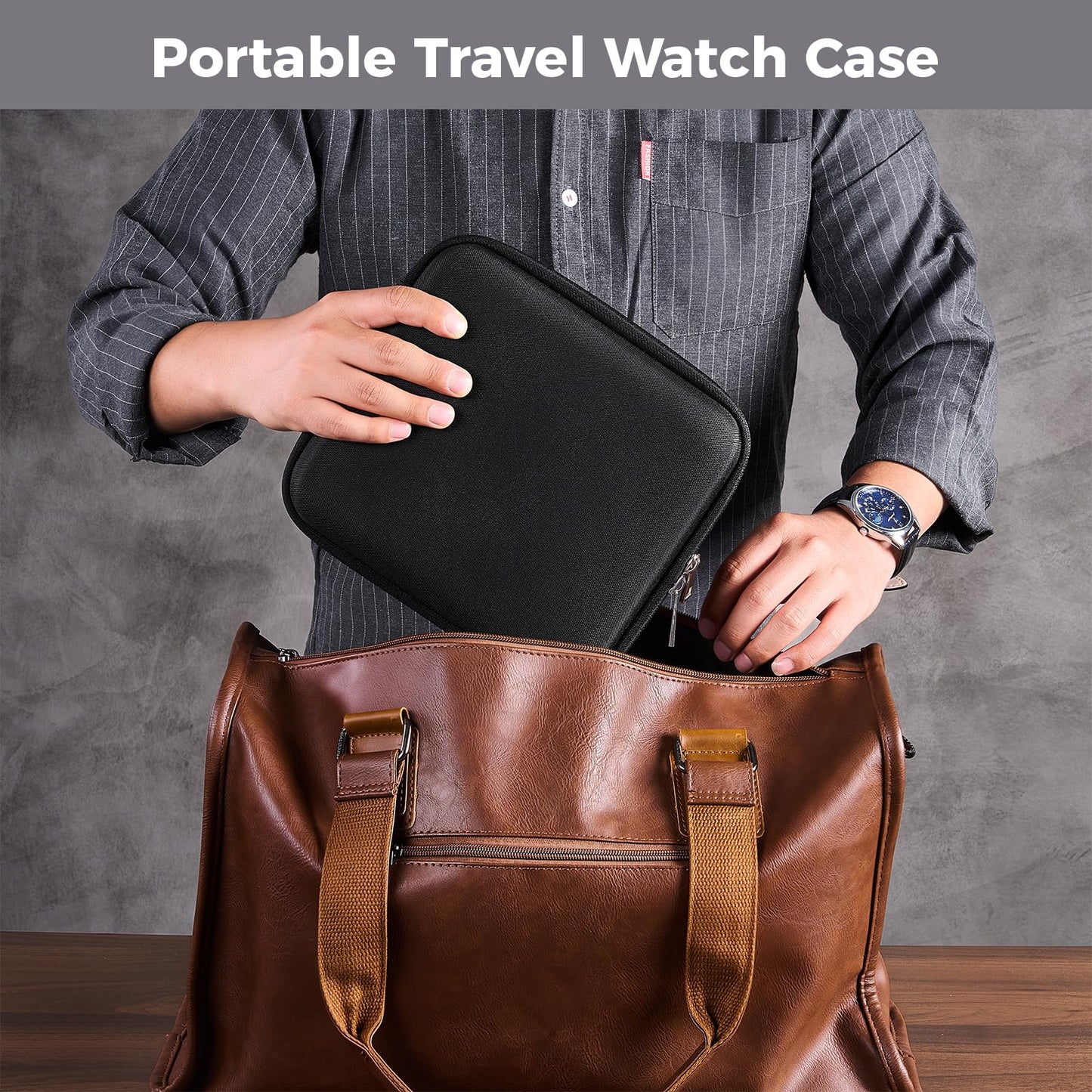 ProCase Travel Watch Case, 6 Slots Hard Shell Storage Box for Watch Bracelet Accessories, Zippered Organizer Bag Valentine's Gift for Women Men -Black