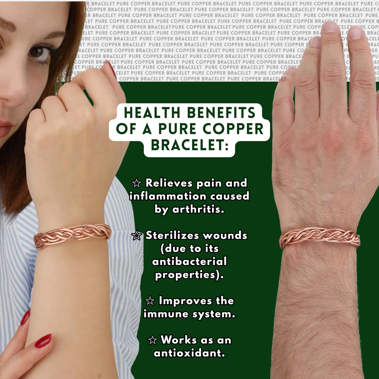 tunarts Handmade Elegant Copper Bracelet for Women and Men-Pure Copper Bracelet for Pain Relief-Adjustable,Thickest,Twisted Copper Wire Bracelet (red intricate-small)