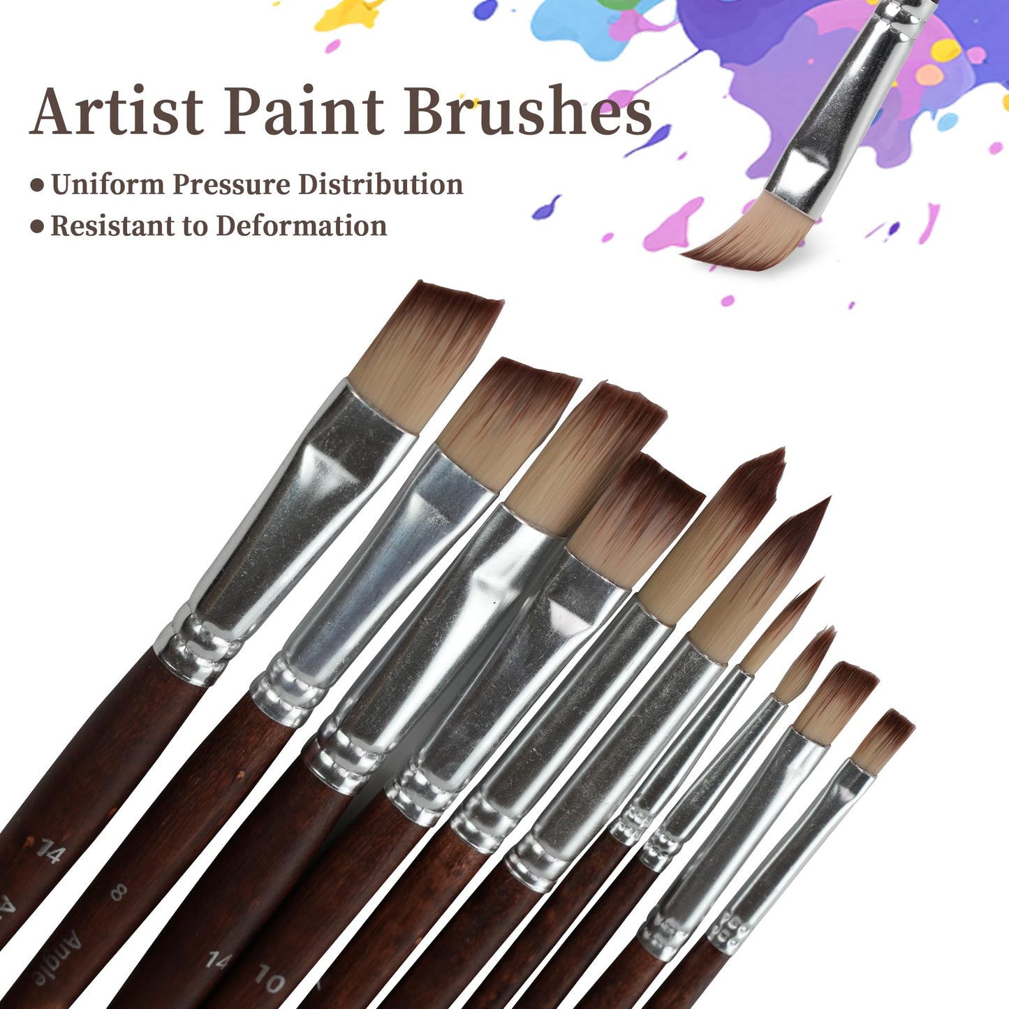 26pcs Paint Brush Set, Acrylic Paint Brushes, Paint Brushes with Filbert, Flat, Angle, Fan, Round, Acrylic Brush for Watercolor, Acrylic Canvas Paintings, Face Painting, Body Painting