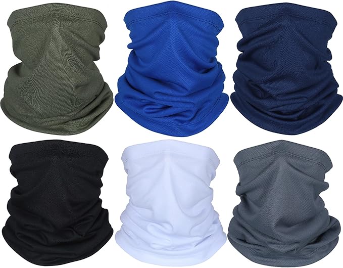 Geyoga 6 Pieces Winter Face Mask for Men UV Protection Mask Sunscreen Breathable Windproof Neck Gaiters Scarf Fishing Cycling Running (Black, Grey, Royal Blue, Navy, Green, White)