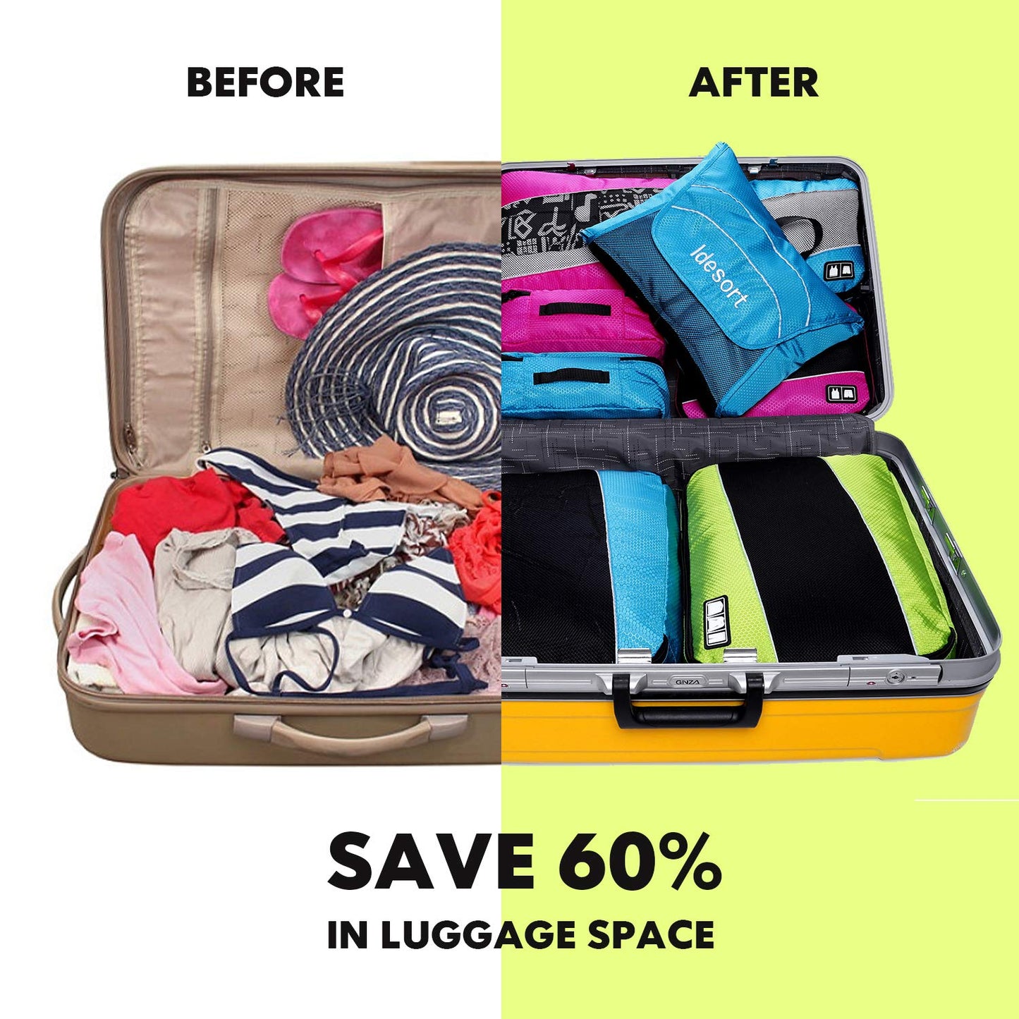 8 Set Packing Cubes, Travel Luggage Bags Organizers Mixed Color Set (Grey Blue)