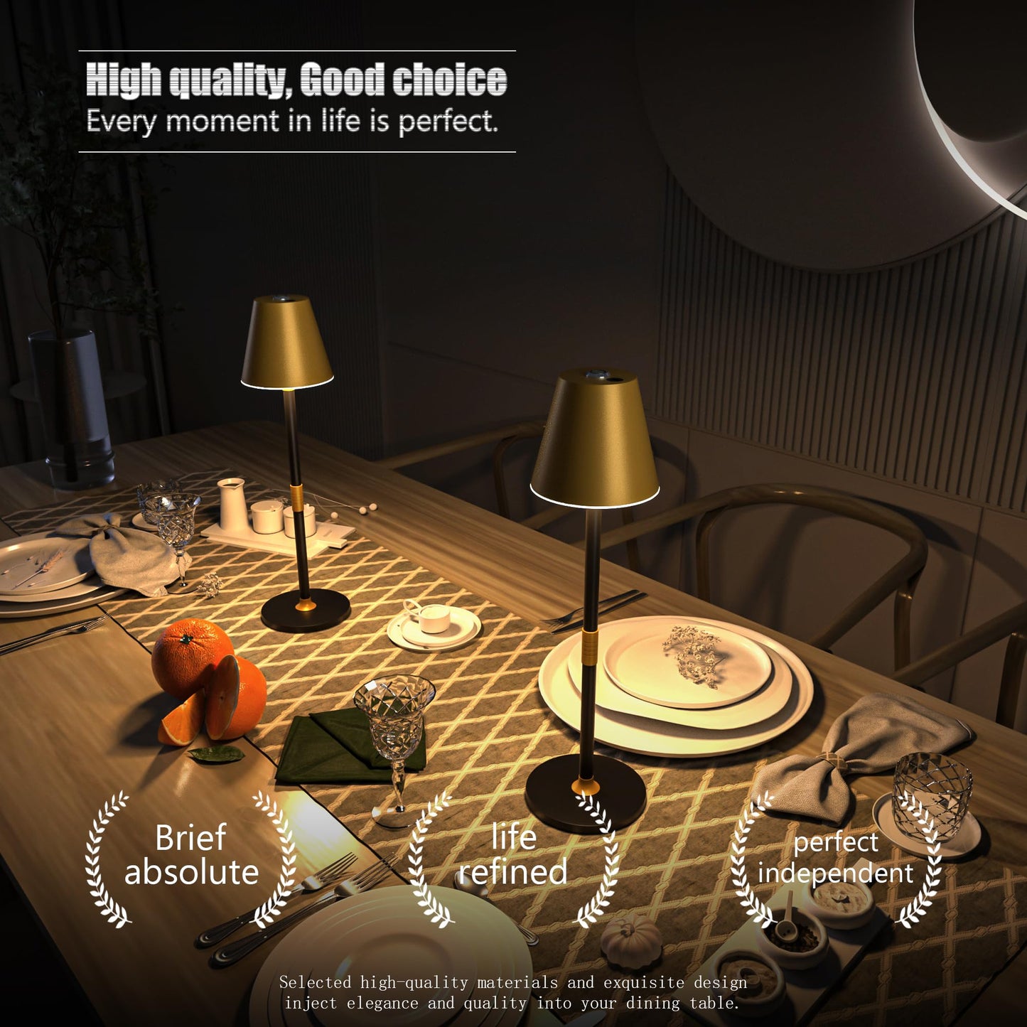 Timjorman 2-Pack Cordless Table Lamps - 5000mAh Rechargeable Battery Operated Desk Lamp, 3-Level Dimmable LED Night Light for Bedroom, Dining, Restaurant - Metal Design(Gold&Black 2-Pack)