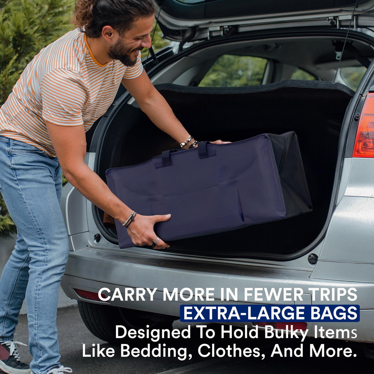 BOX USA 4-Pack Moving Bags with Strong Handles & Zippers - Heavy Duty Extra Large Packing Bags for Storage, Moving Boxes, Dorm & College Supplies, Blue