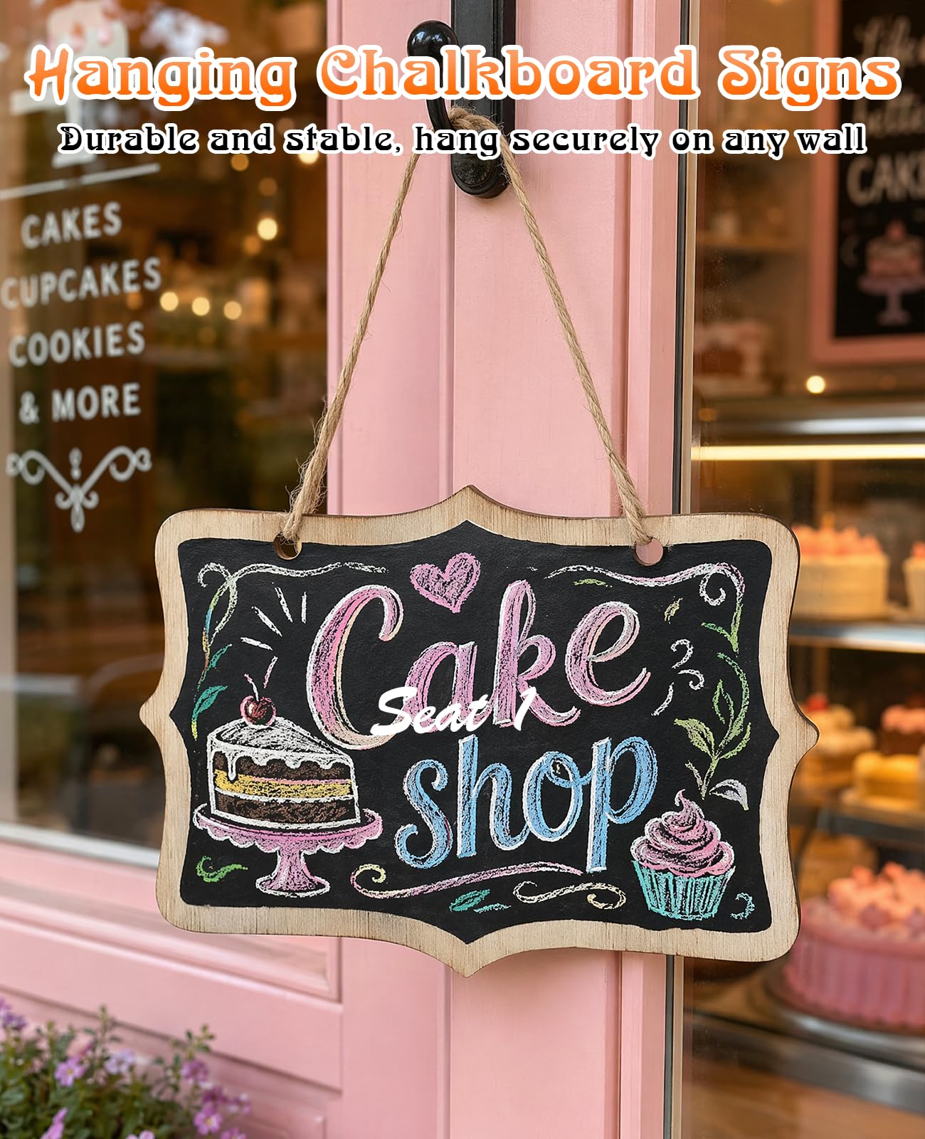 Gaahkai 10 PCS Large Hanging Chalkboard Signs, 9"x6" Reusable Double Sided Wooden Chalk Board for Wedding Kitchen & Party