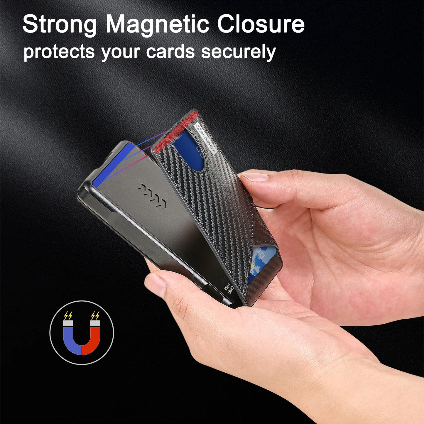 Wikabex Wallet for Men, Ultra Slim Credit Card Holder 10-12 Cards, RFID Blocking with Money Clip & ID Window, Compact Front Pocket Minimalist Bifold Wallet, Metal Aluminum Card Case, Gift for Men