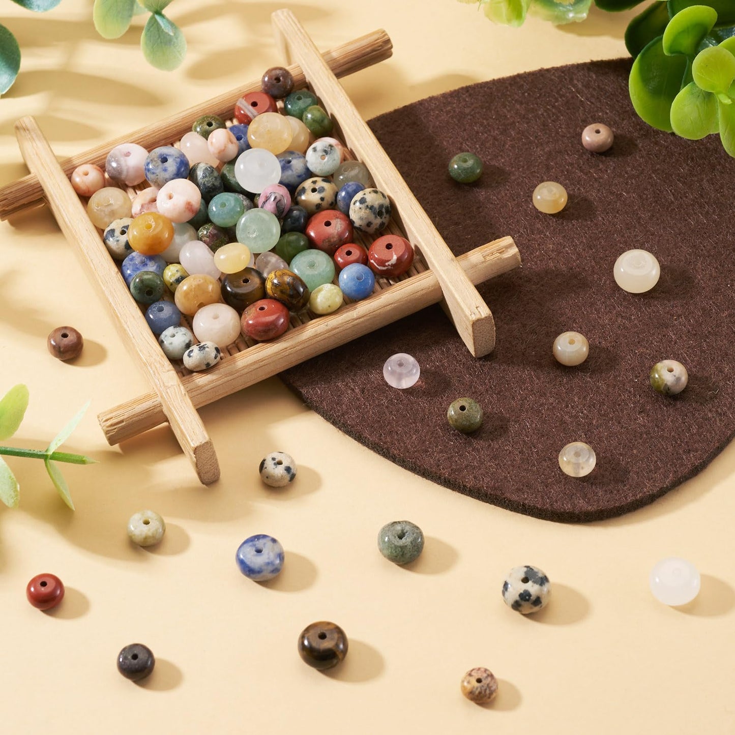 Beadthoven 166pcs Gemstone Rondelle Beads 6mm 8mm Mixed Natural Stone Beads Colorful Energy Healing Crystal Flat Disc Abacus Disk Heishi Spacers for DIY Bracelet Necklace Jewelry Making