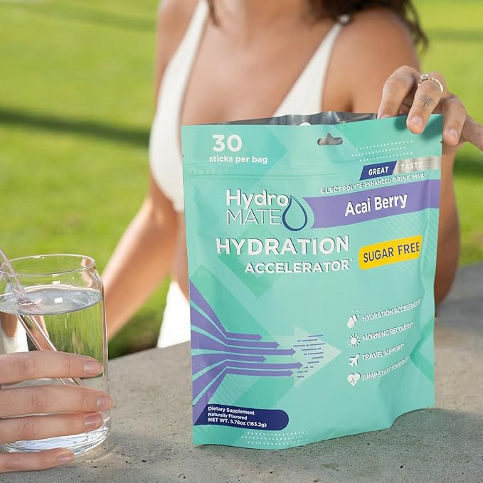 Electrolyte Powder Sugar-Free Hydration Packets Acai Berry HydroMATE 16 Sticks