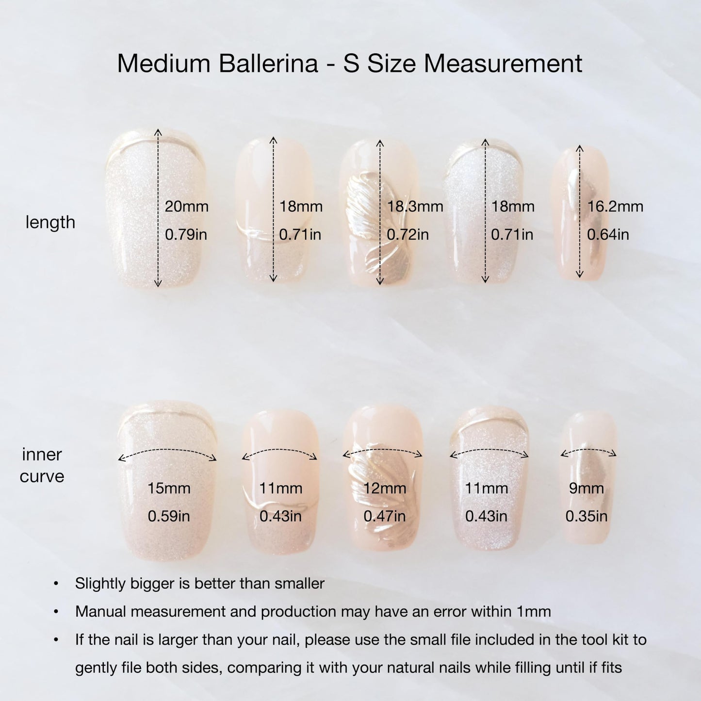 [GLORS] Purly Handmade Medium Ballerina Press on Nails | Flower Dance - Artistic Fake False Nails with Cat-eye and Icy Sheer Nude Color, 10 Pieces (Small, MB)