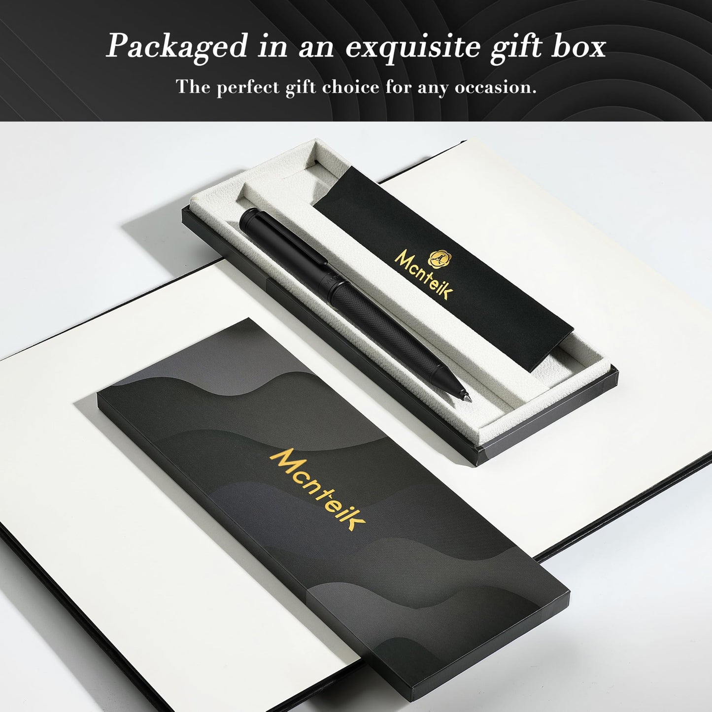 MCNTEIK Matte Black Forest Gel Pen, Exquisite Surface Texture Design, Black Ink Refill, Fancy Gift Set for Men & Women, Retractable, Business Signature, Executive, Unique, Office, Nice Designer Pens